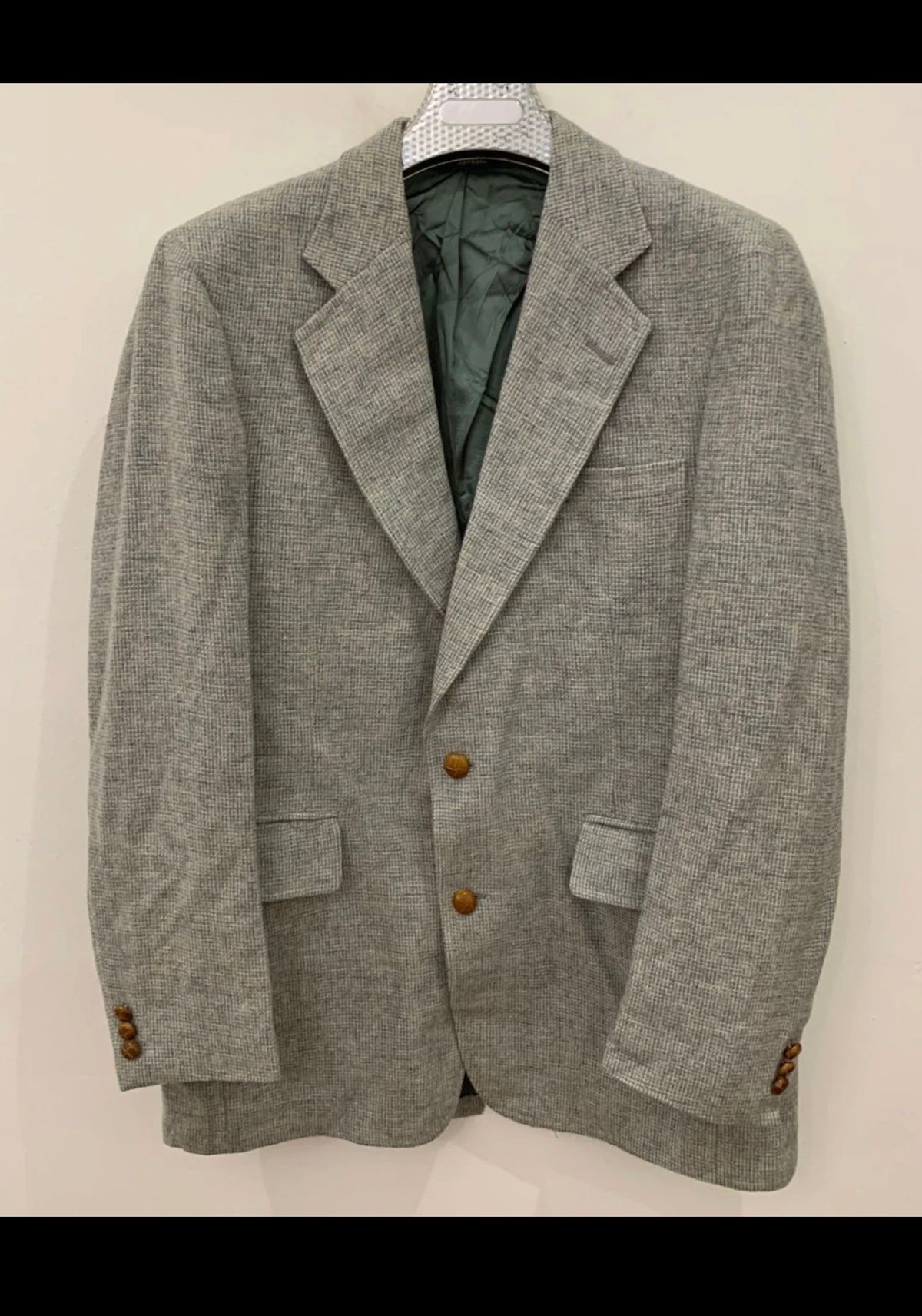 1970s Vintage pure wool handwoven tweed classic gray hunting jacket blazer 42L