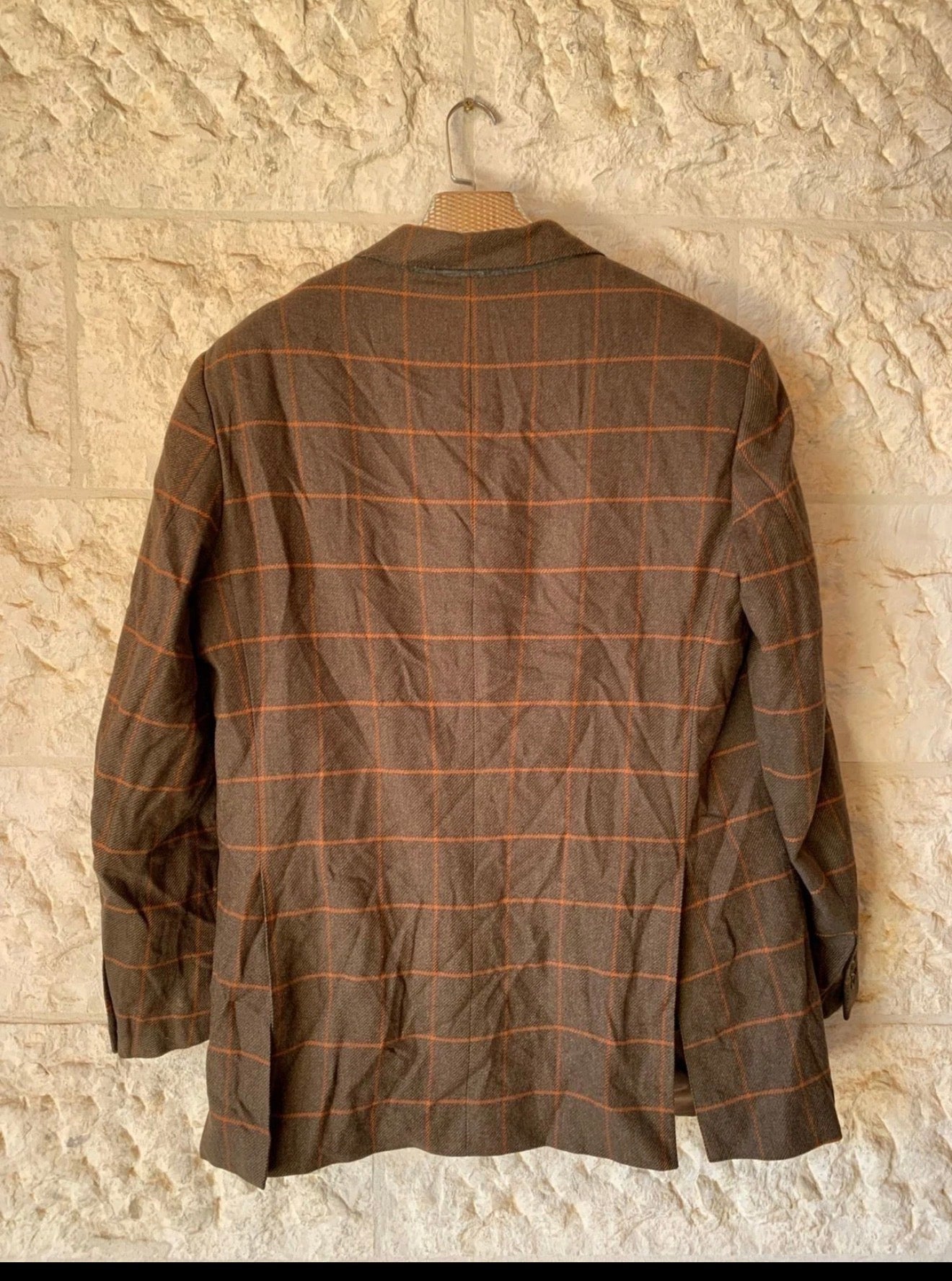 Vintage pure wool tweed Windowpane brown classic jacket blazer 42R