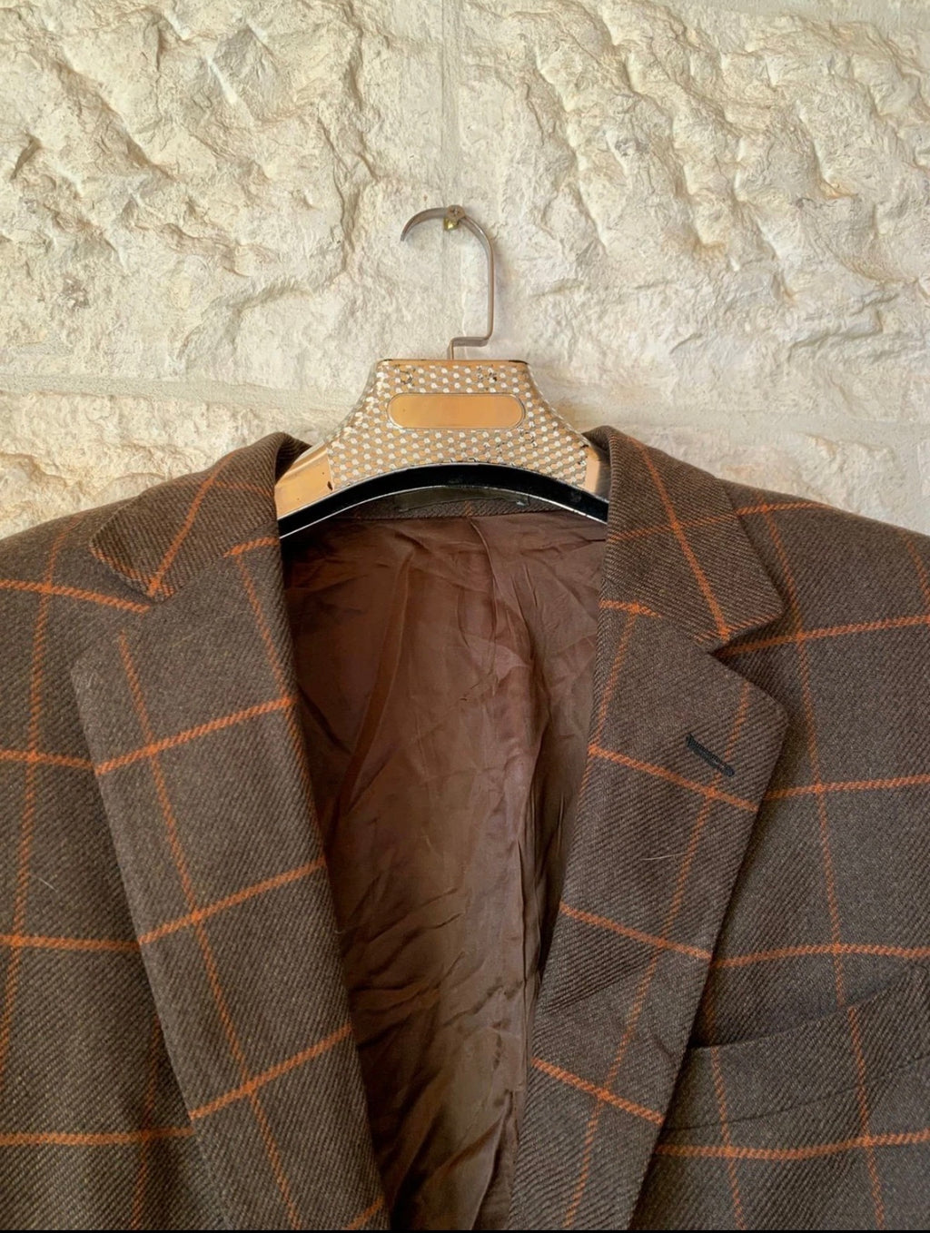 Vintage pure wool tweed Windowpane brown classic jacket blazer 42R