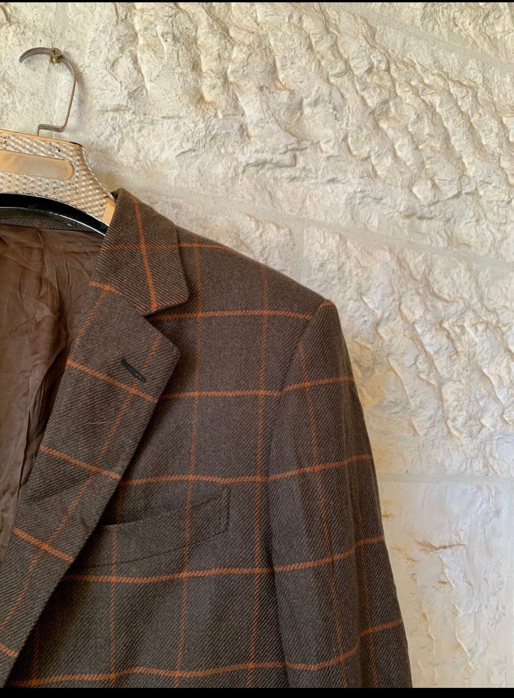 Vintage pure wool tweed Windowpane brown classic jacket blazer 42R