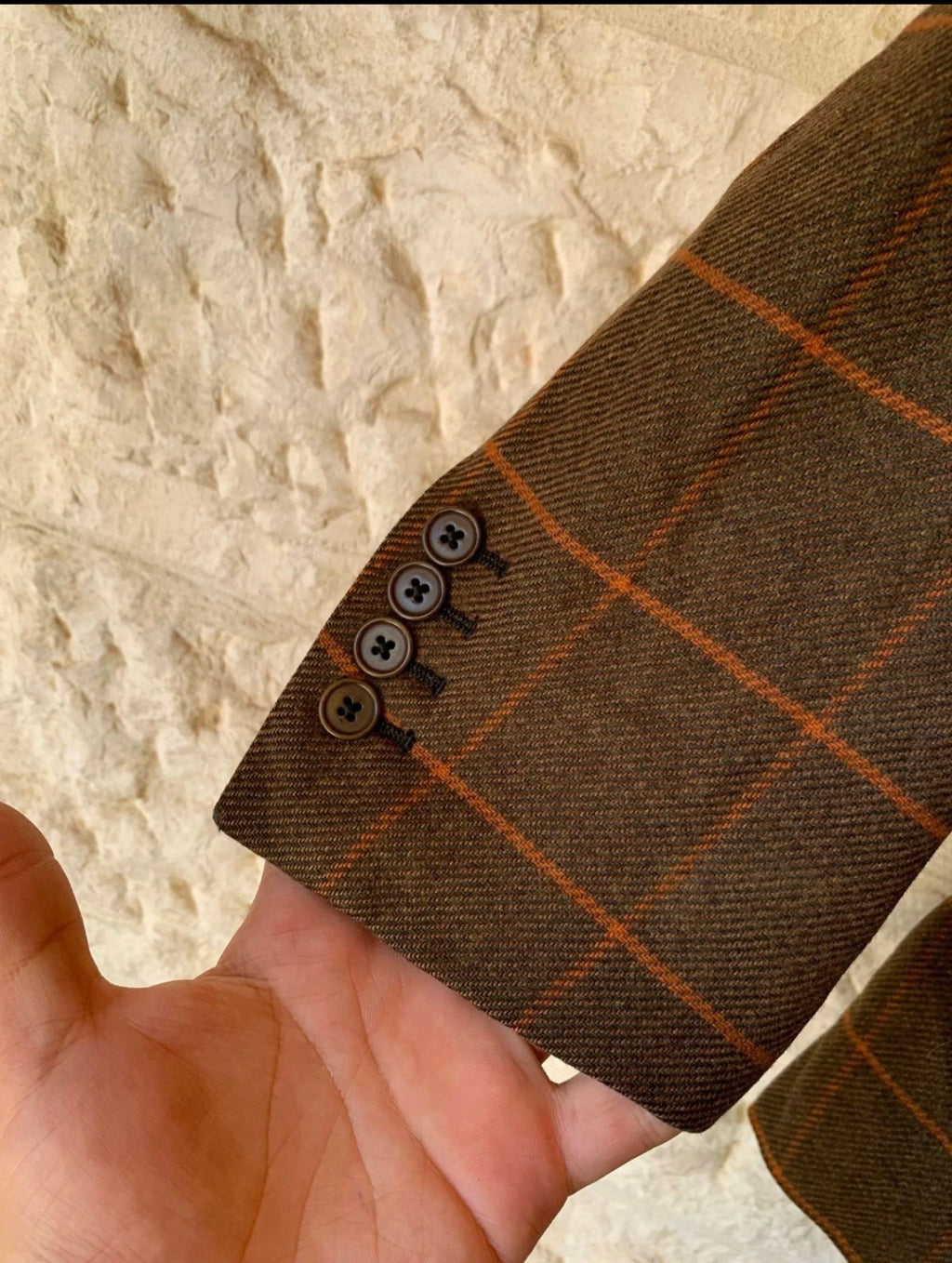 Vintage pure wool tweed Windowpane brown classic jacket blazer 42R