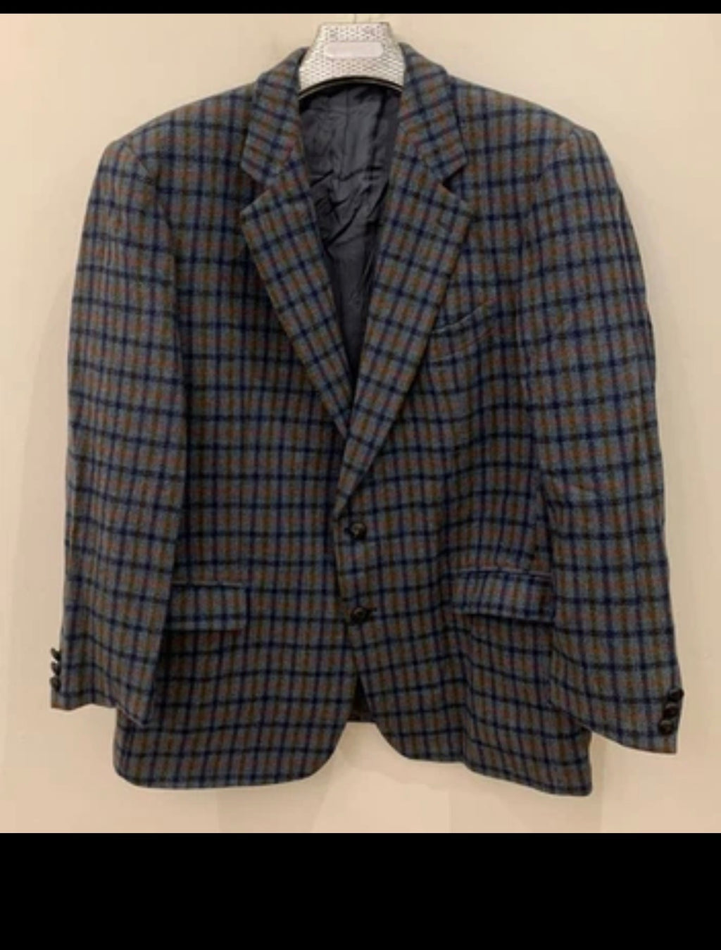 Vintage pure wool handwoven tweed camouflage plaid classic jacket blazer 44R