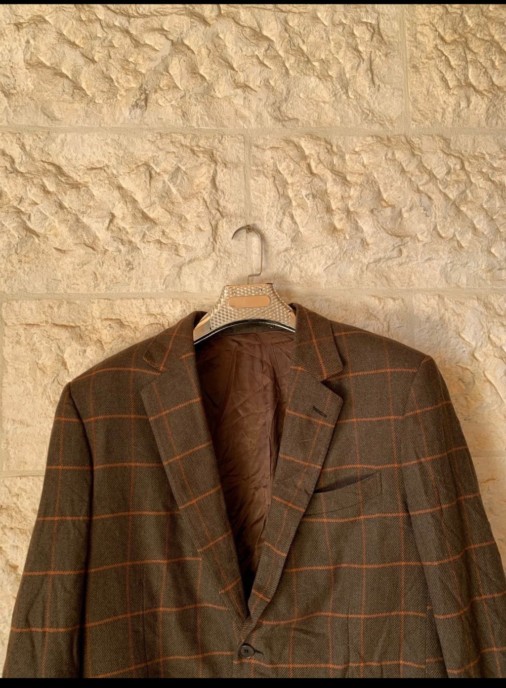 Vintage pure wool tweed Windowpane brown classic jacket blazer 42R
