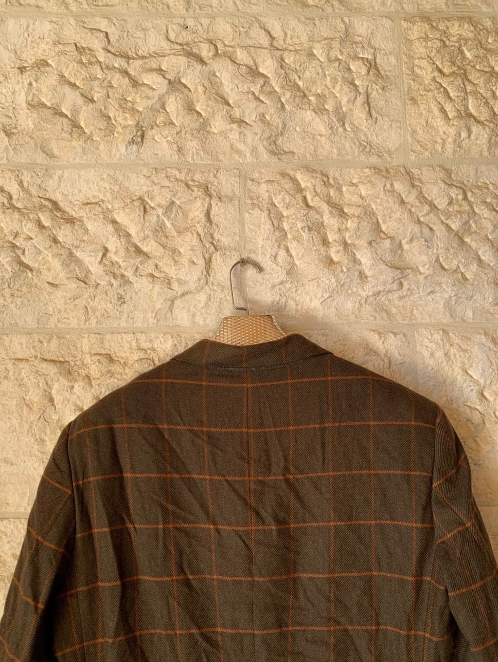 Vintage pure wool tweed Windowpane brown classic jacket blazer 42R