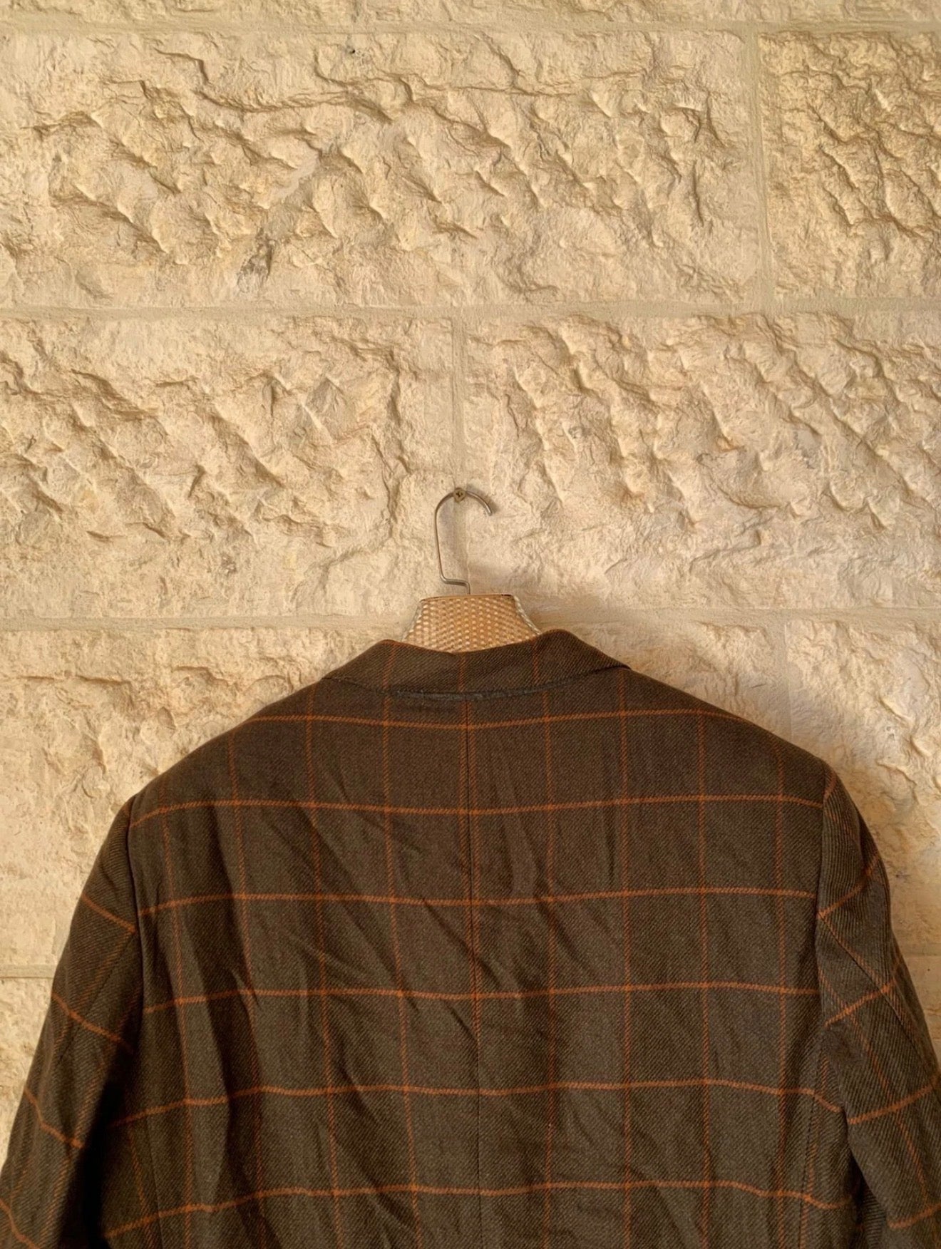 Vintage pure wool tweed Windowpane brown classic jacket blazer 42R