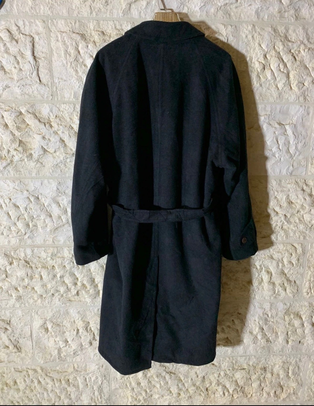 Vintage wool cashmere blend charcoal belted raglan classic over coat 48R 48L XL