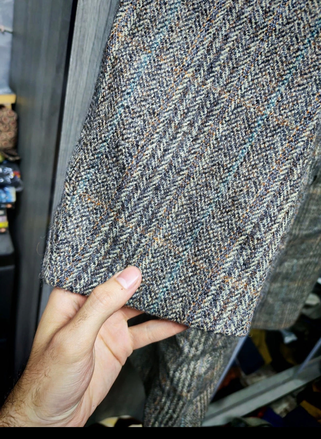 1970s vintage Windowpane pure wool handwoven tweed classic over coat 46R