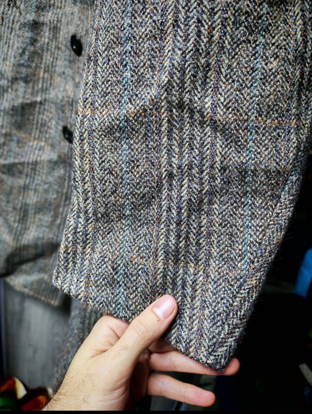 1970s vintage Windowpane pure wool handwoven tweed classic over coat 46R