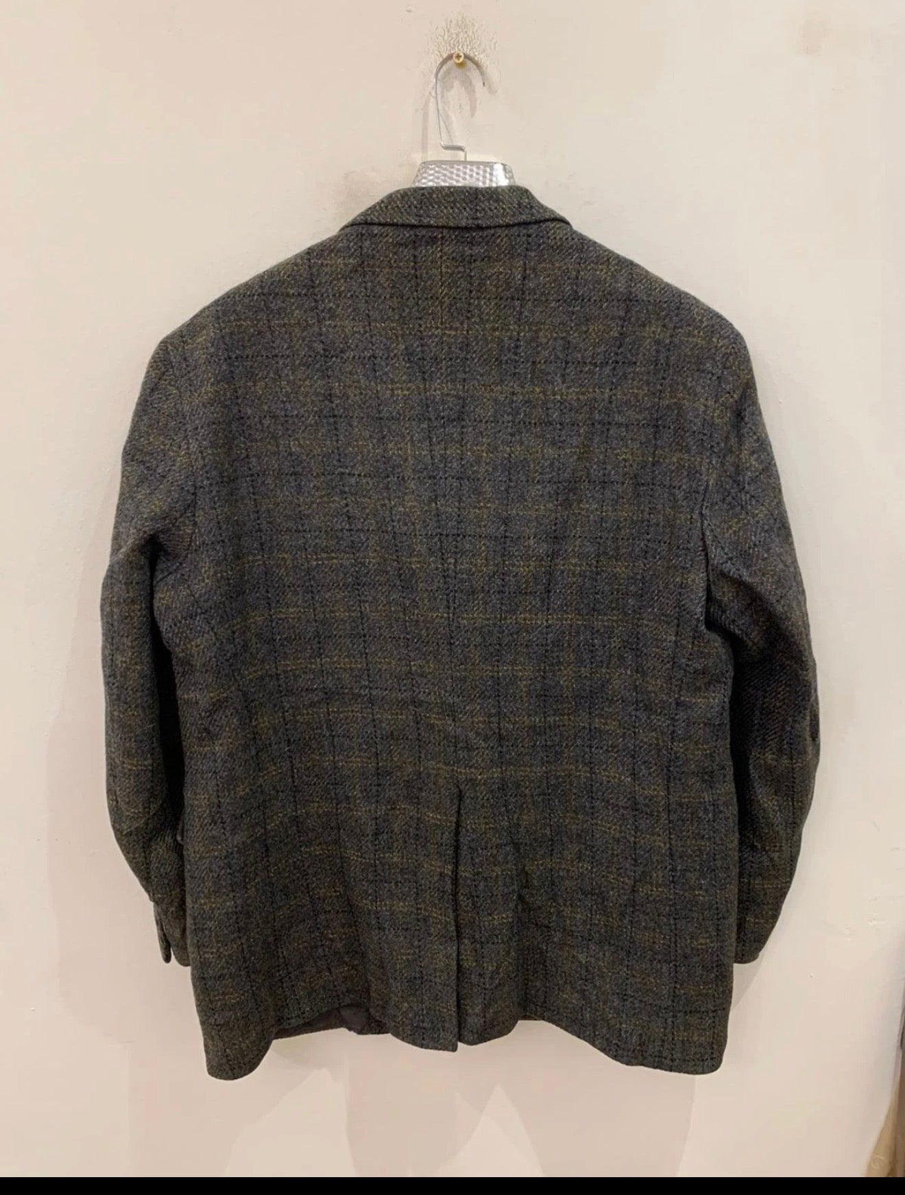 Vintage pure wool handwoven Tweed Windowpane charcoal hunting jacket blazer 44R