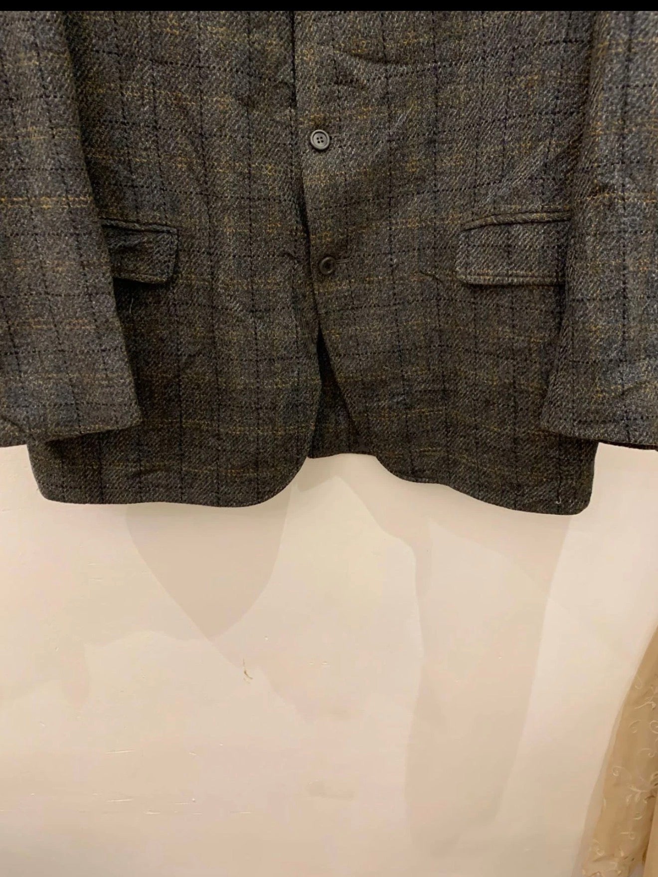 Vintage pure wool handwoven Tweed Windowpane charcoal hunting jacket blazer 44R
