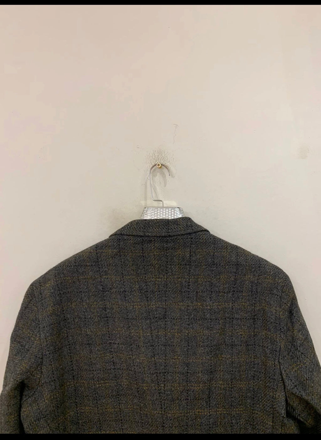 Vintage pure wool handwoven Tweed Windowpane charcoal hunting jacket blazer 44R