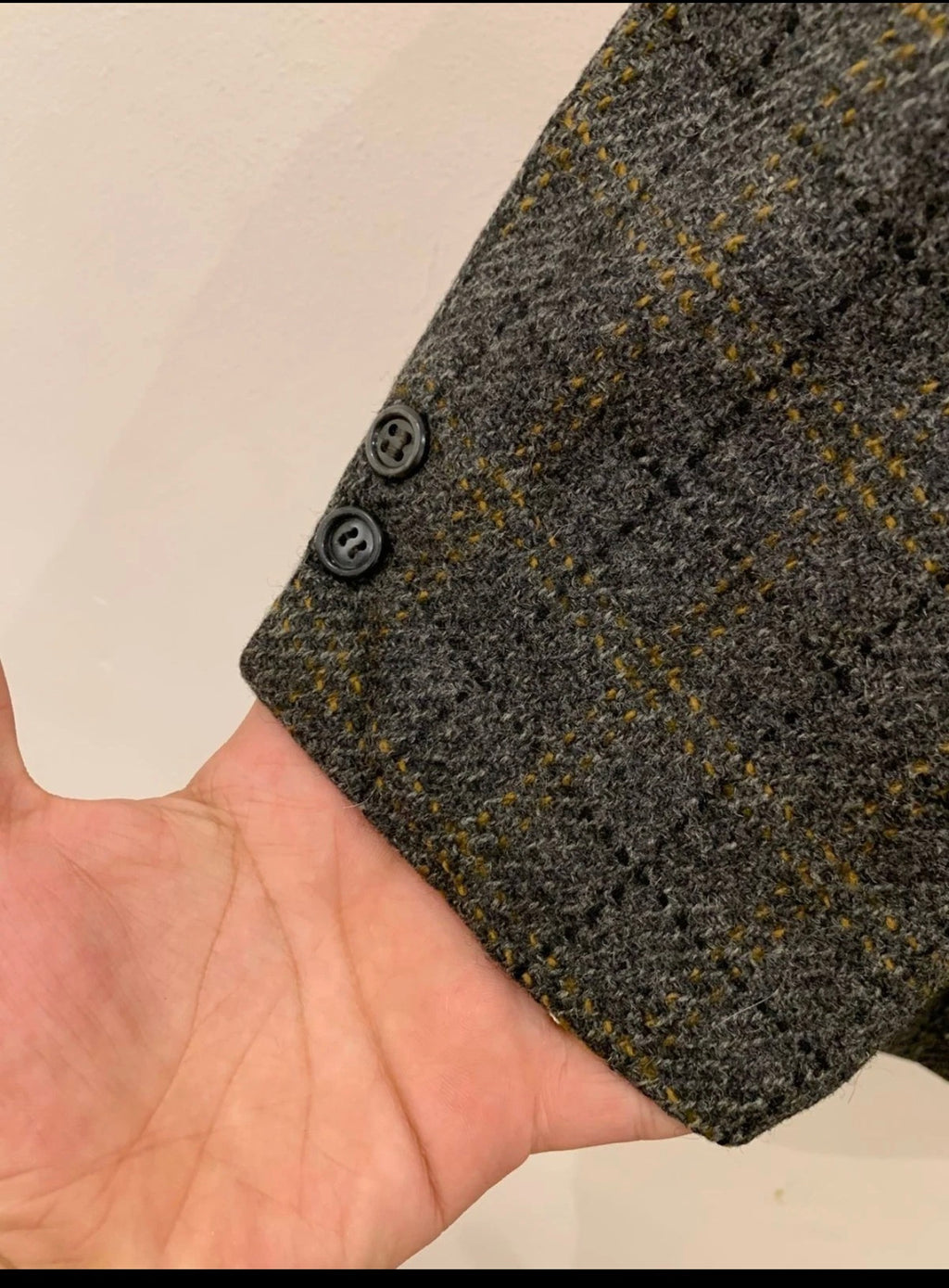 Vintage pure wool handwoven Tweed Windowpane charcoal hunting jacket blazer 44R