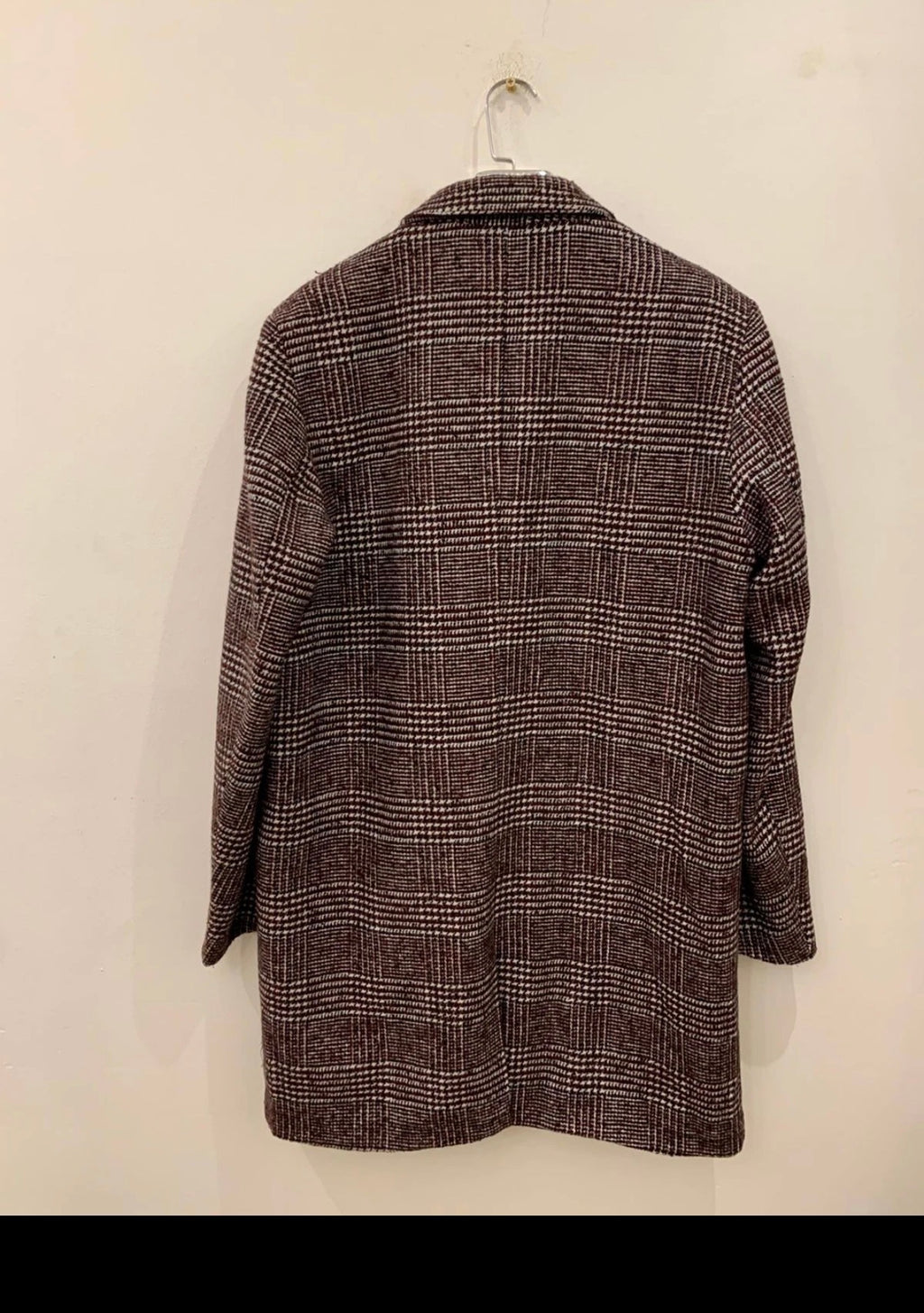 Classic style wool blend glen check brownish burgundy over coat 44R 44L