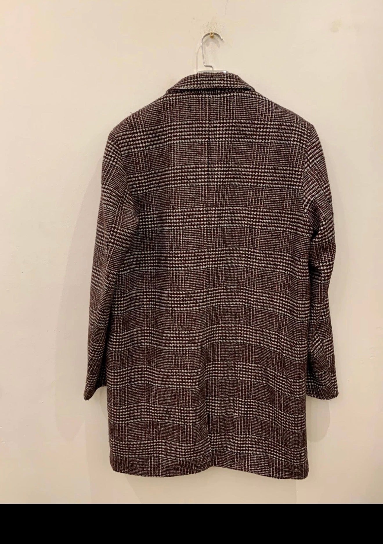 Classic style wool blend glen check brownish burgundy over coat 44R 44L