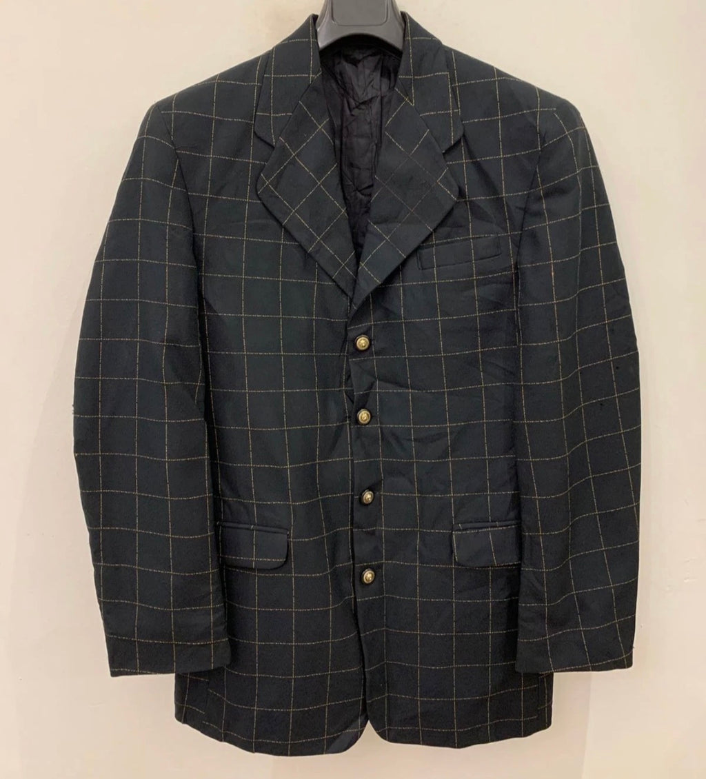Vintage woollen wool Windowpane gold button classic jacket blazer 38L 38R