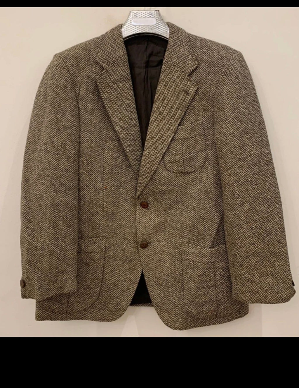 1970s Vintage pure wool handwoven tweed herringbone hunting jacket blazer 40R