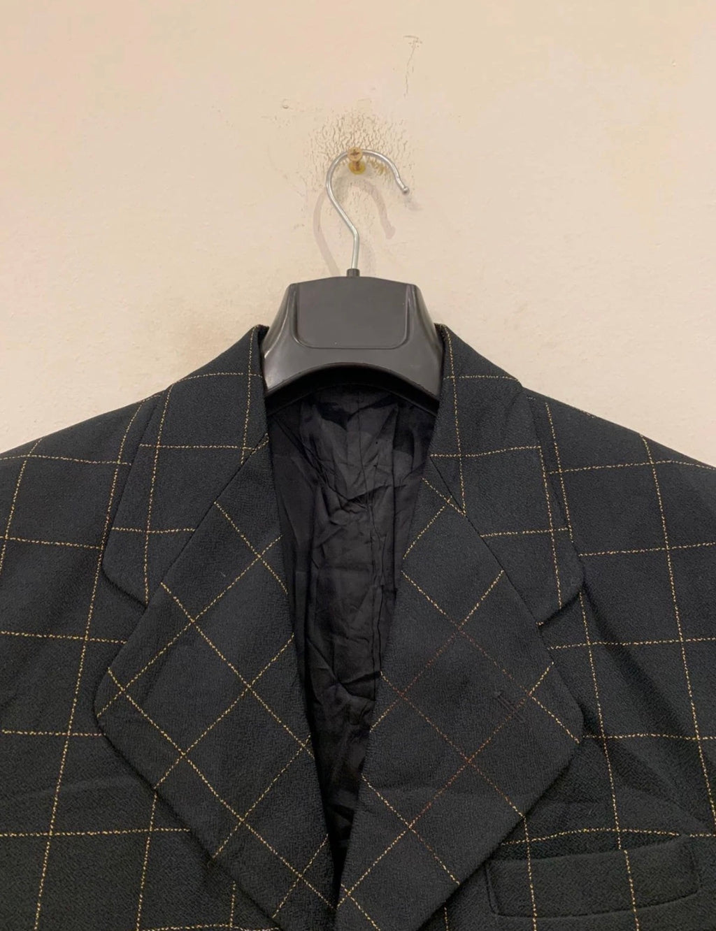Vintage woollen wool Windowpane gold button classic jacket blazer 38L 38R