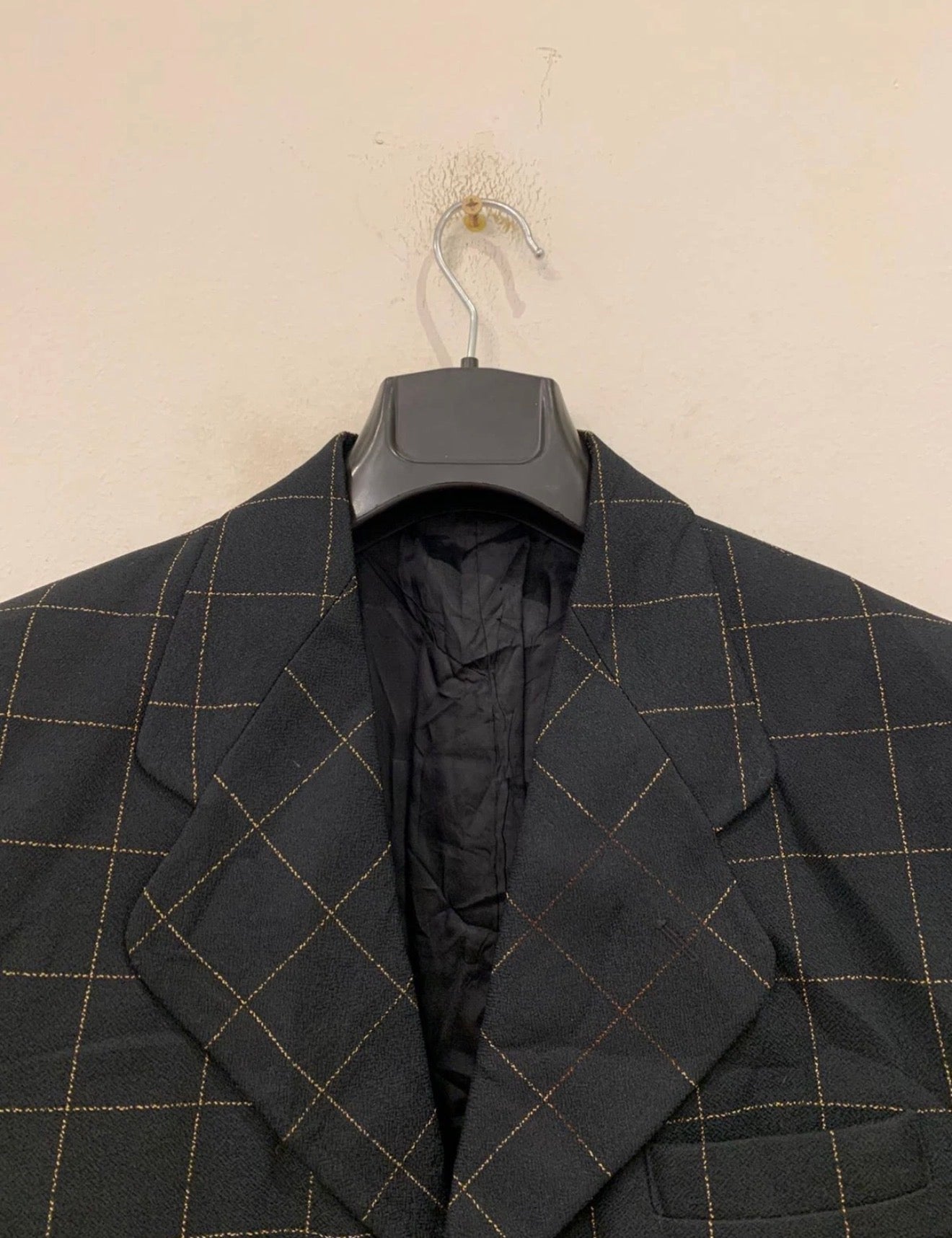 Vintage woollen wool Windowpane gold button classic jacket blazer 38L 38R