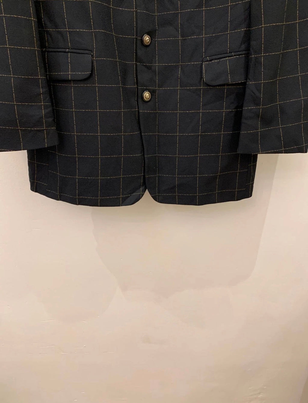 Vintage woollen wool Windowpane gold button classic jacket blazer 38L 38R