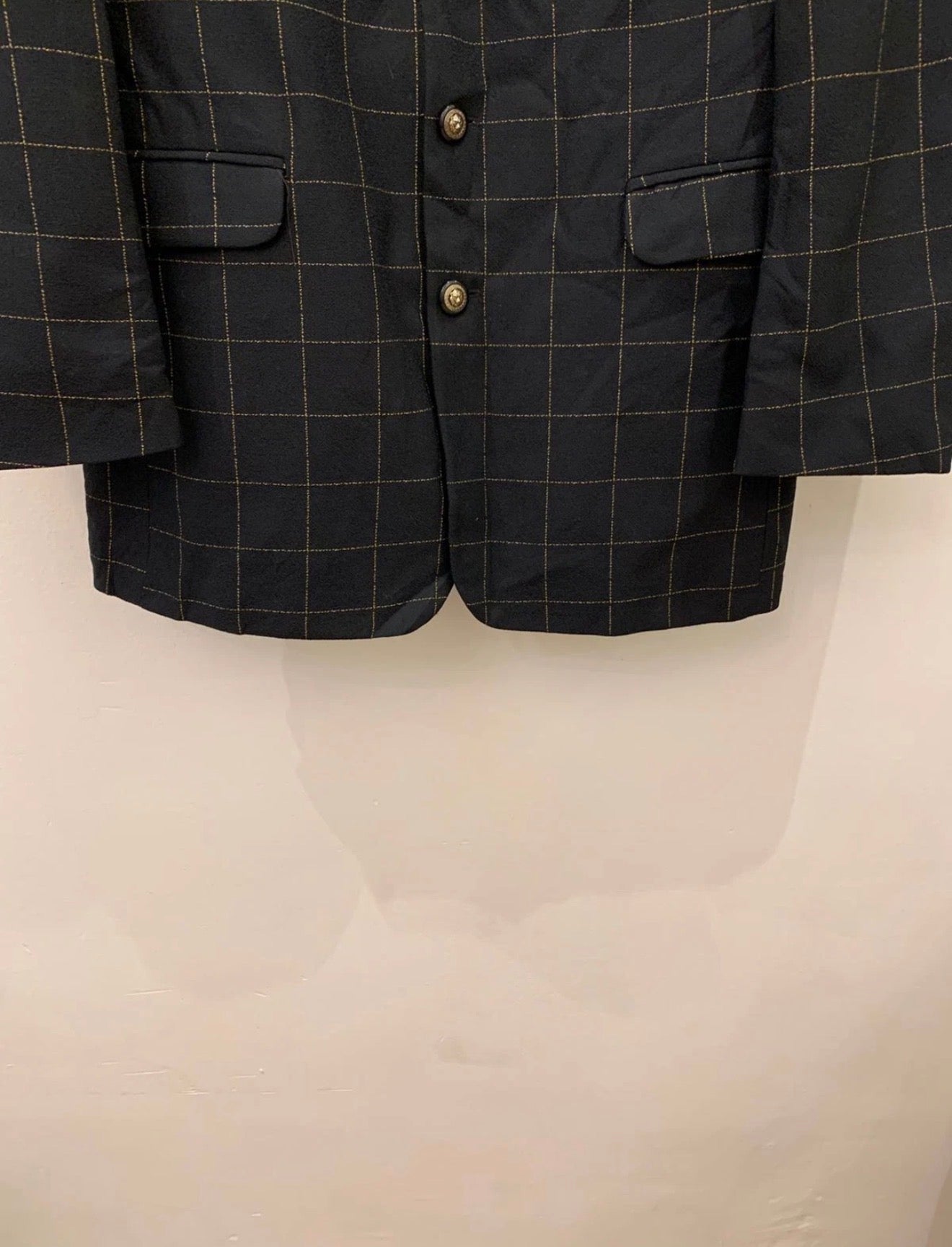 Vintage woollen wool Windowpane gold button classic jacket blazer 38L 38R