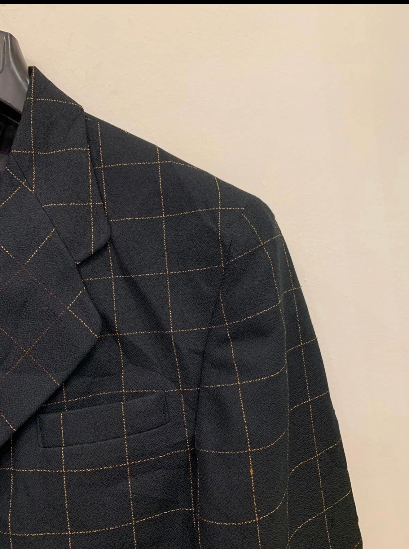 Vintage woollen wool Windowpane gold button classic jacket blazer 38L 38R
