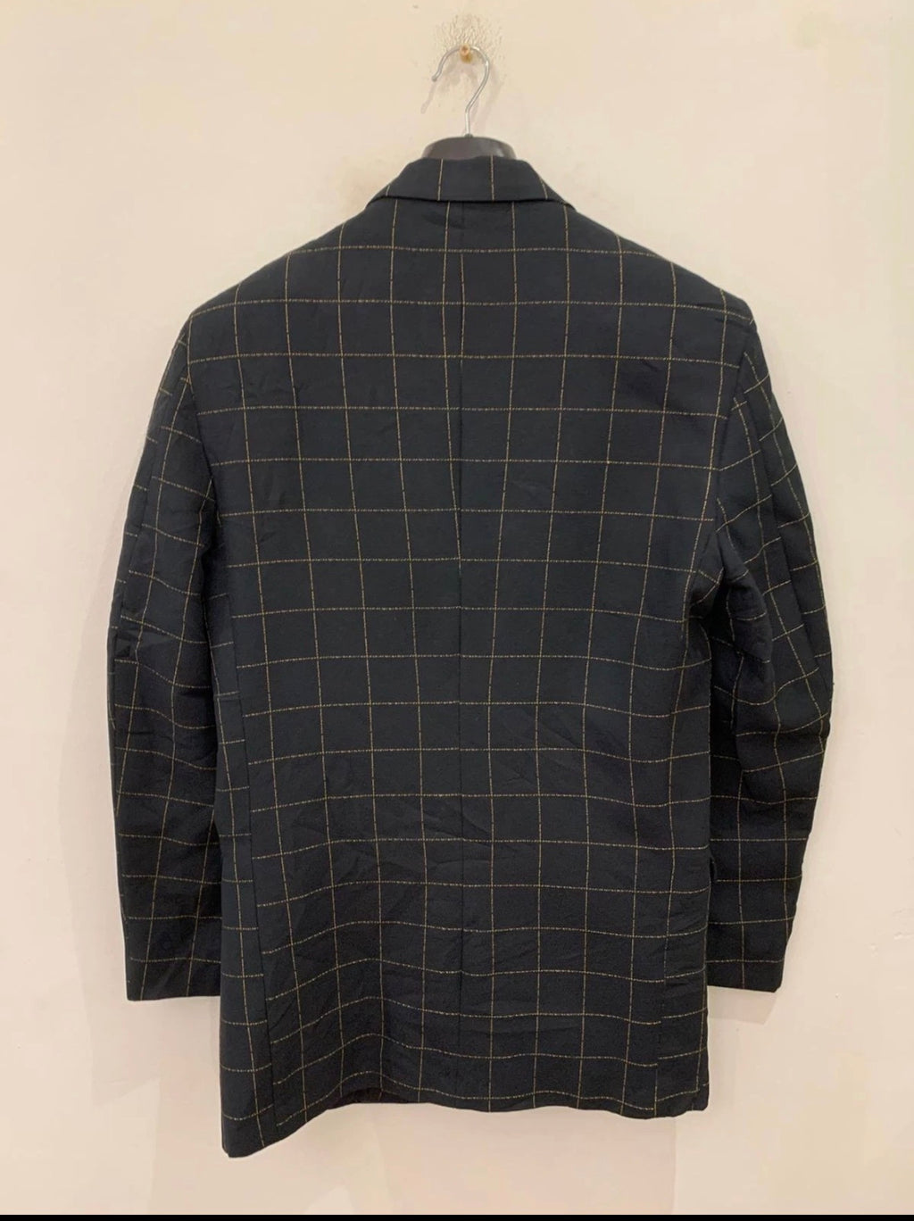 Vintage woollen wool Windowpane gold button classic jacket blazer 38L 38R