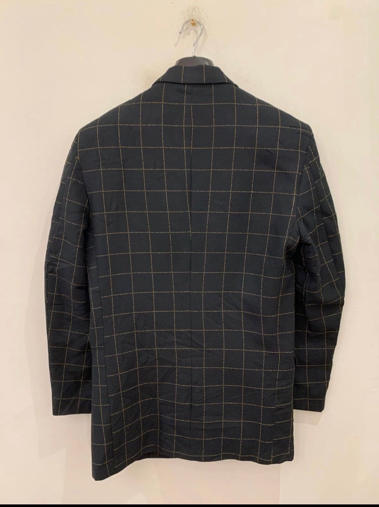 Vintage woollen wool Windowpane gold button classic jacket blazer 38L 38R