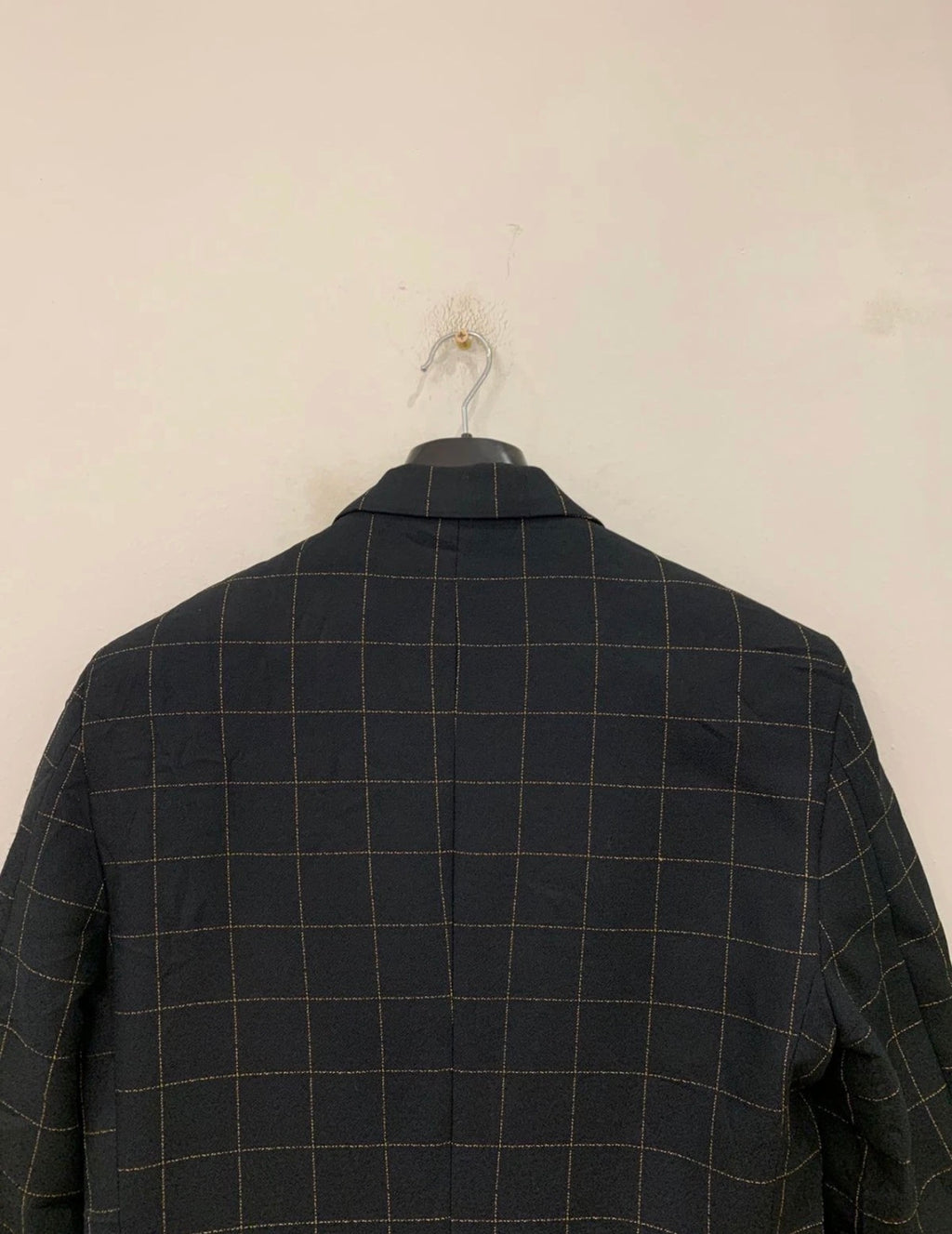 Vintage woollen wool Windowpane gold button classic jacket blazer 38L 38R