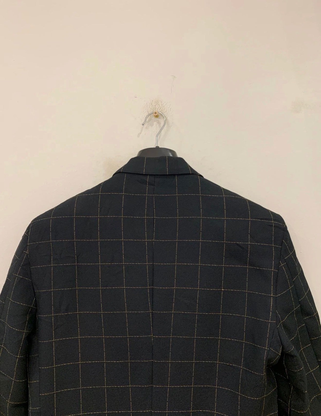 Vintage woollen wool Windowpane gold button classic jacket blazer 38L 38R