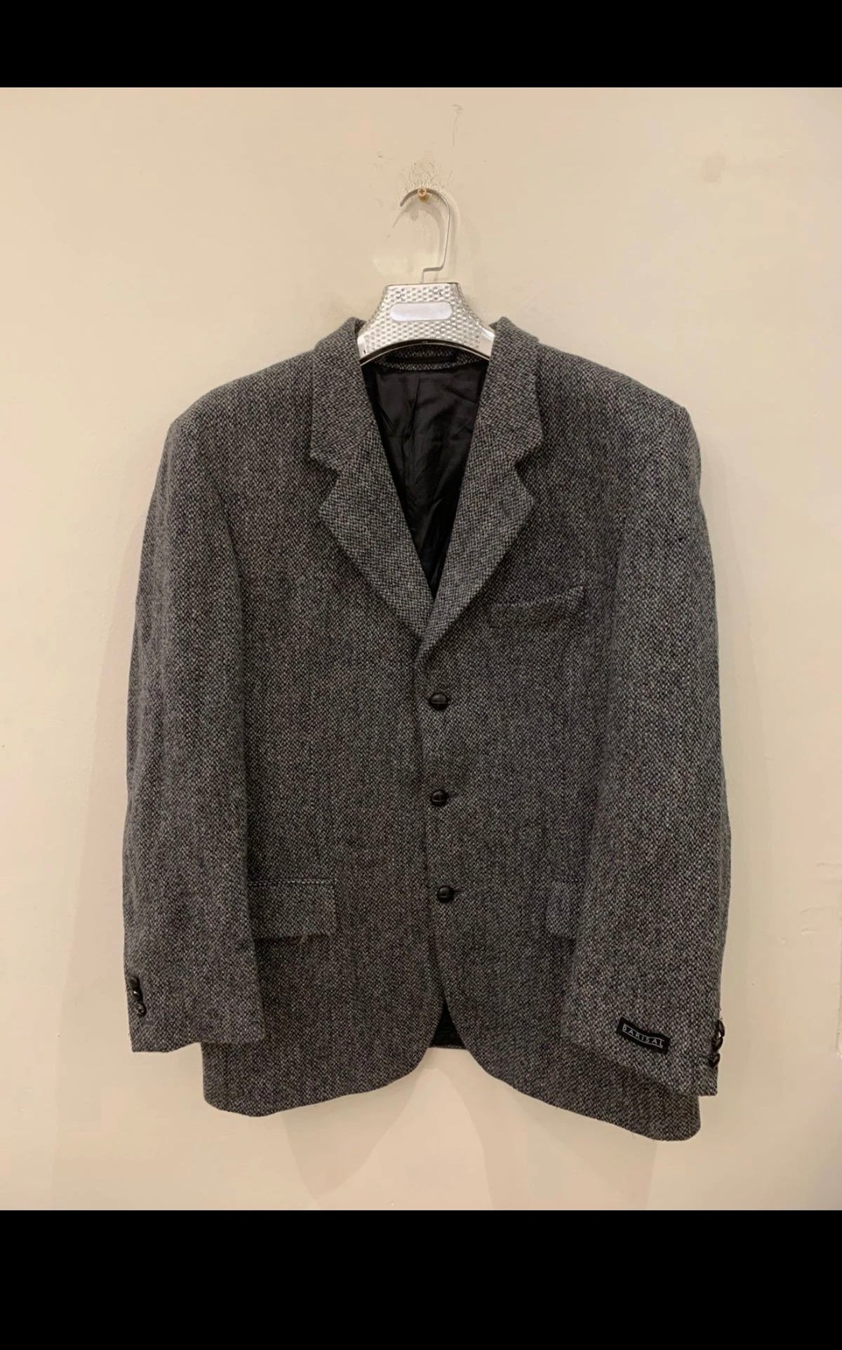 Vintage Harris Tweed handwoven pure wool charcoal hunting jacket blazer 46R XL