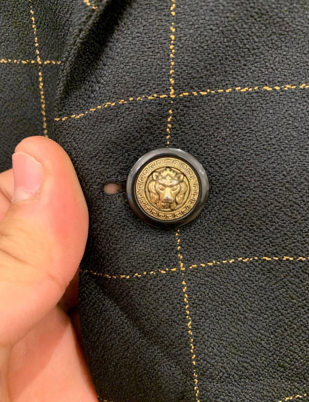 Vintage woollen wool Windowpane gold button classic jacket blazer 38L 38R