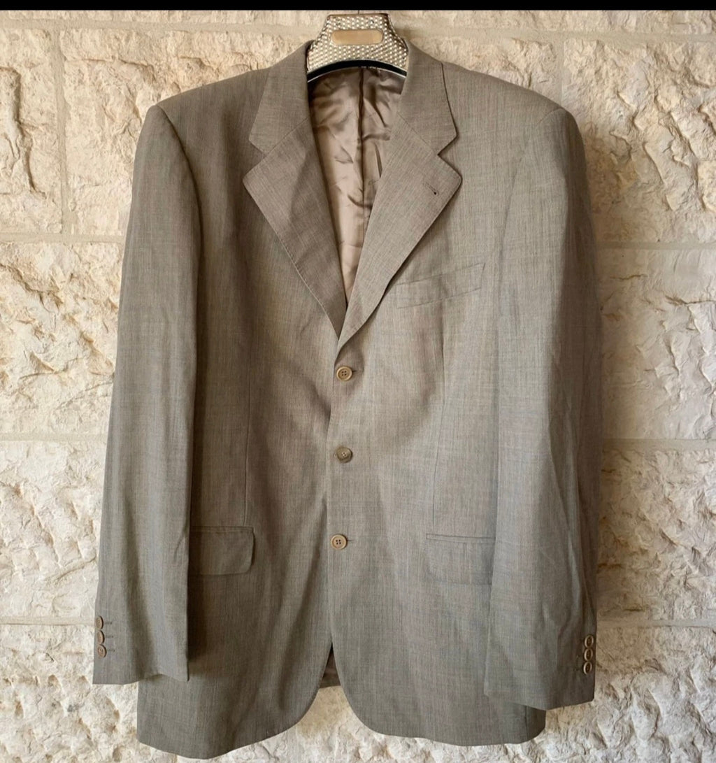 Vintage Super 100s wool Windowpane beige classic 3 button suit 44L