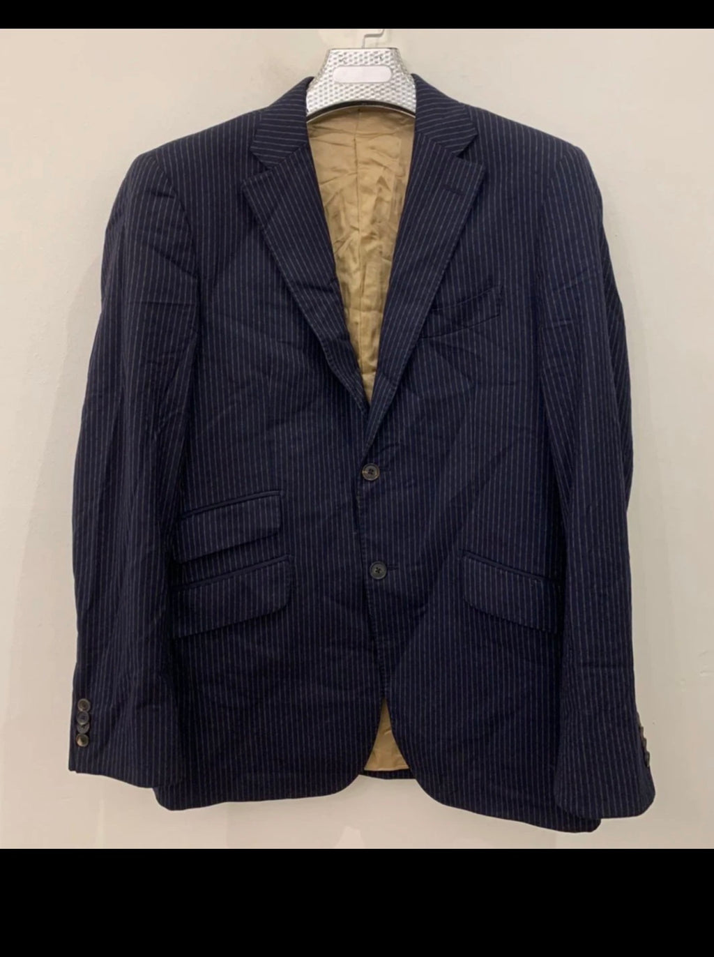 Vintage Sutoria wool cashmere pinstripe classic navy 2 button suit 38L 38R