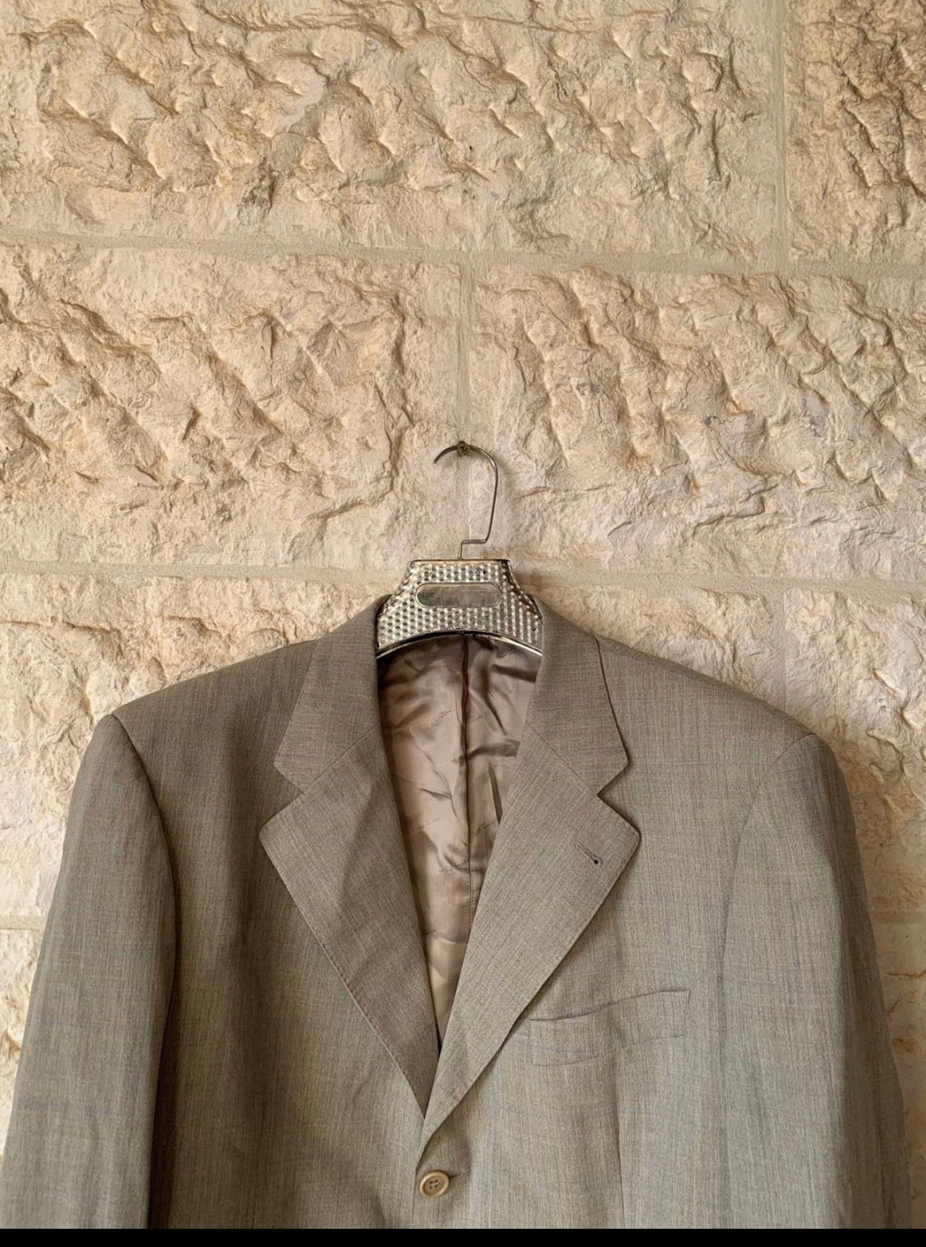 Vintage Super 100s wool Windowpane beige classic 3 button suit 44L