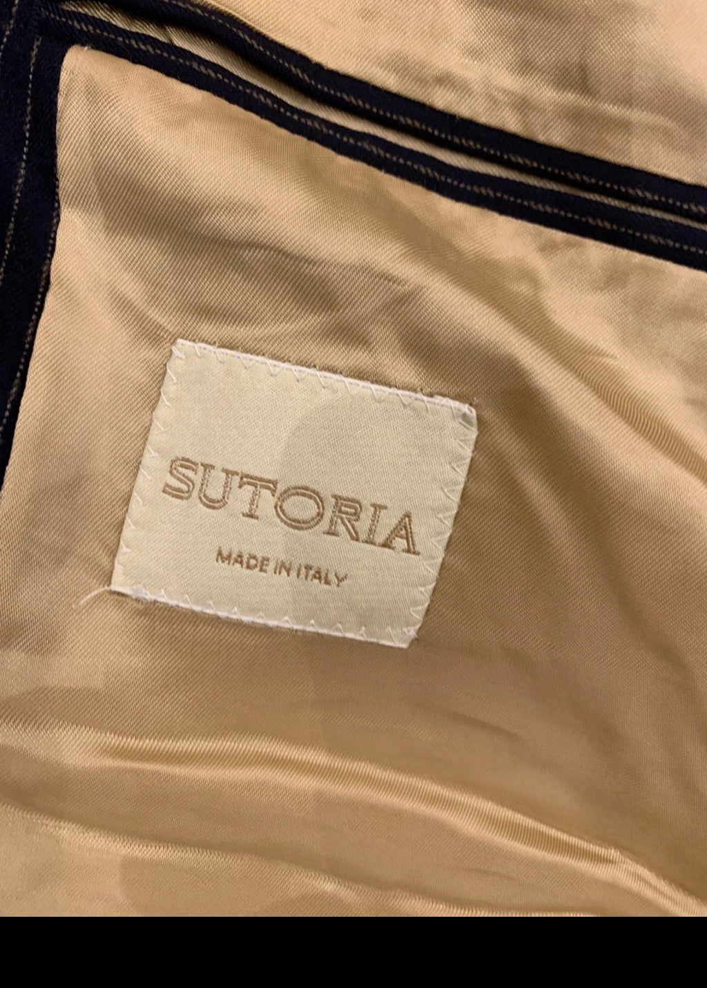 Vintage Sutoria wool cashmere pinstripe classic navy 2 button suit 38L 38R