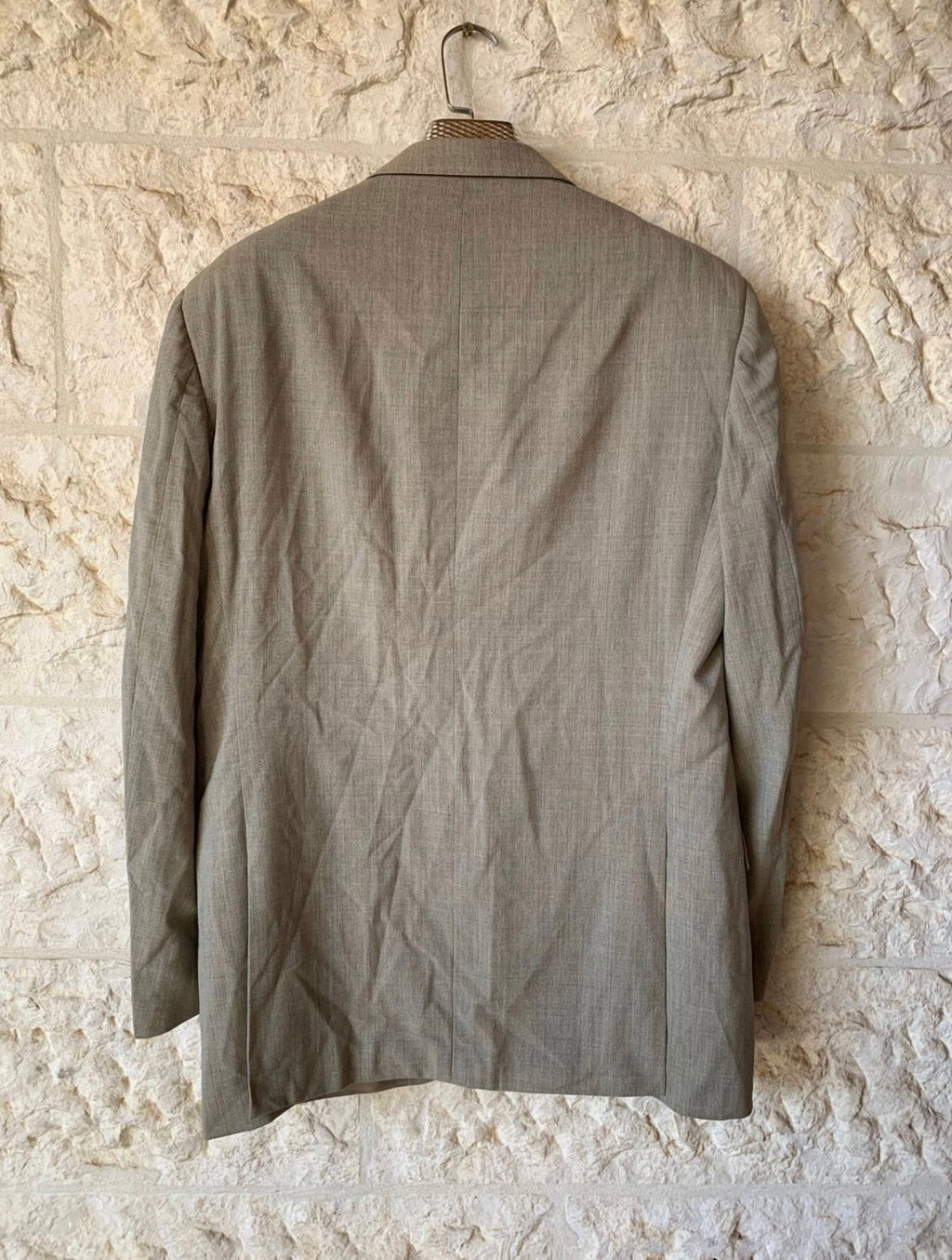 Vintage Super 100s wool Windowpane beige classic 3 button suit 44L