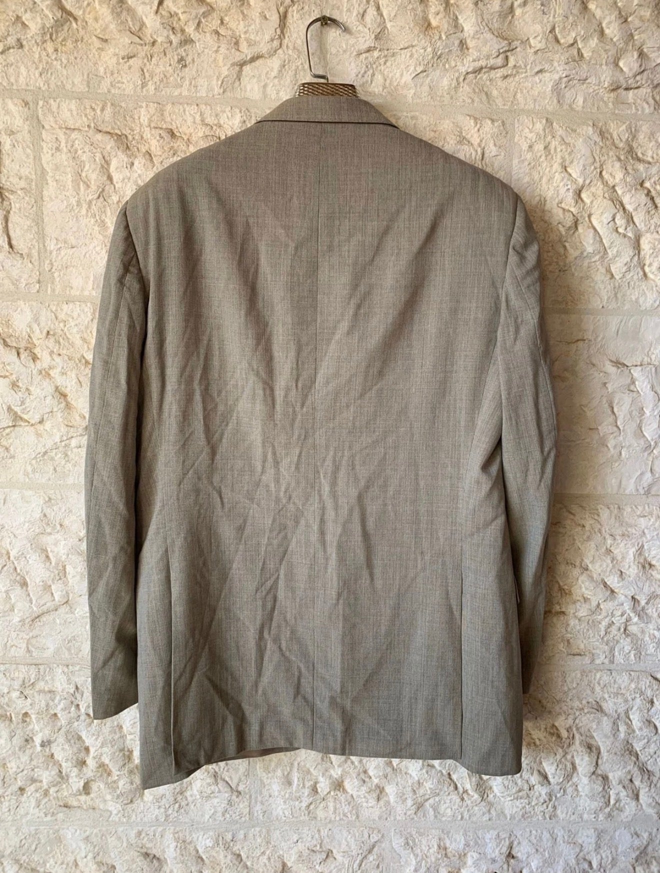 Vintage Super 100s wool Windowpane beige classic 3 button suit 44L