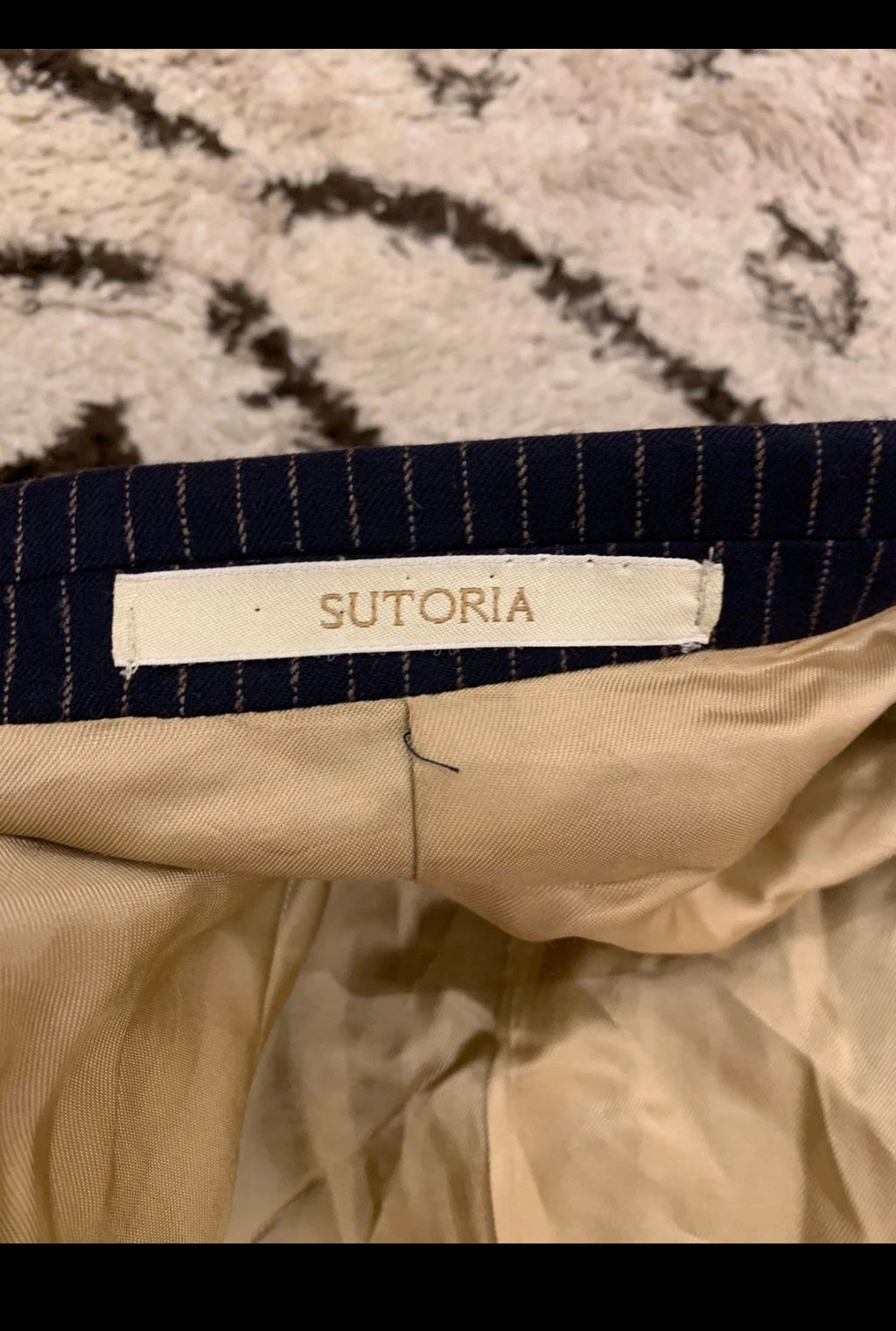 Vintage Sutoria wool cashmere pinstripe classic navy 2 button suit 38L 38R