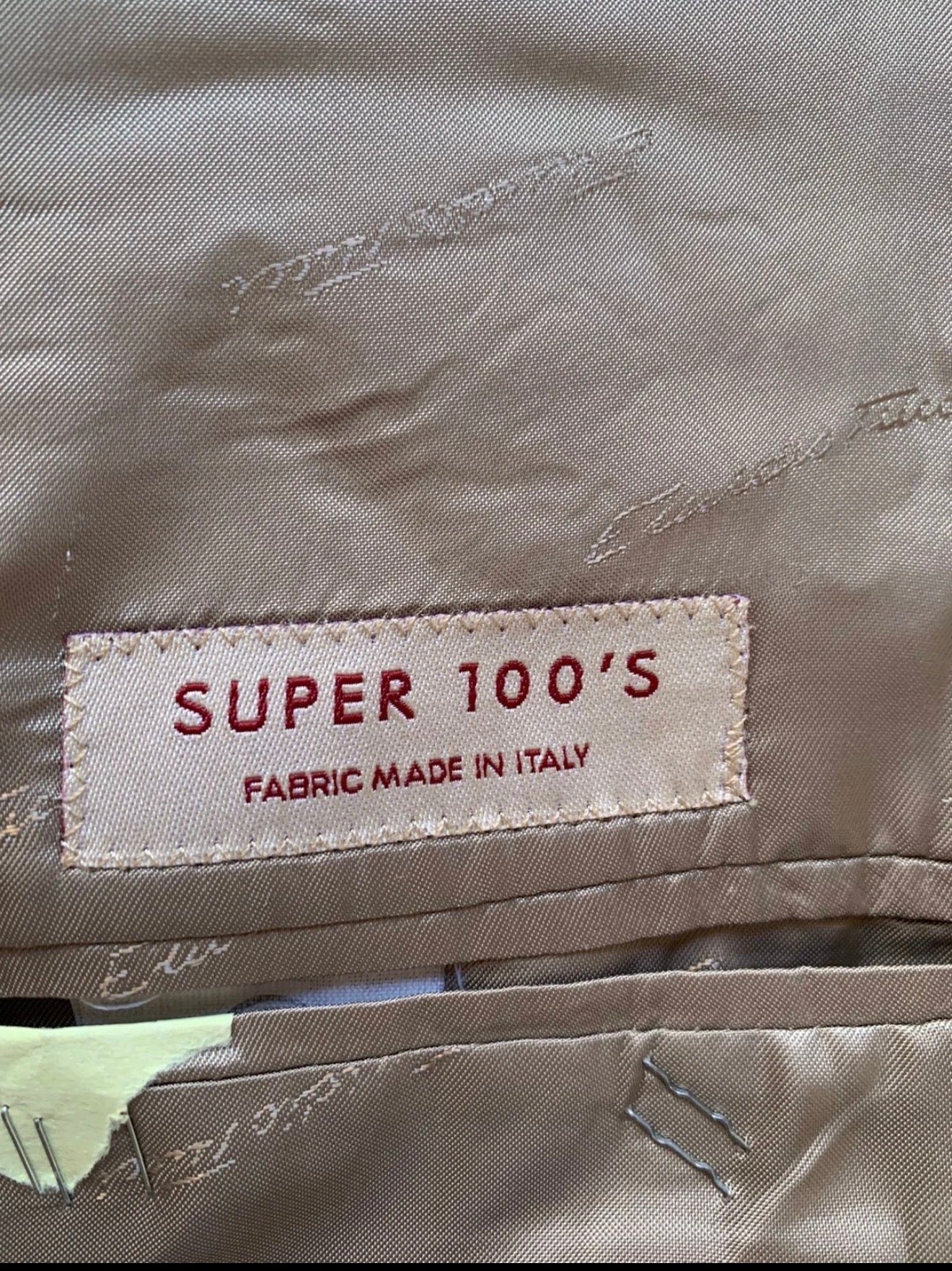 Vintage Super 100s wool Windowpane beige classic 3 button suit 44L