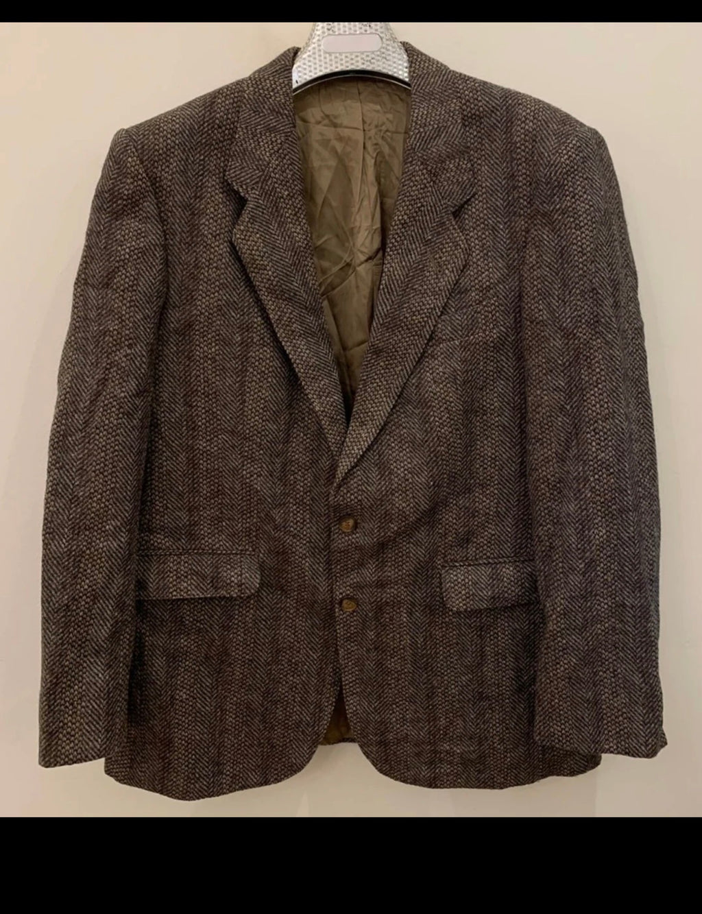 Vintage pure wool tweed camouflage brown classic hunting jacket blazer 42R 42L