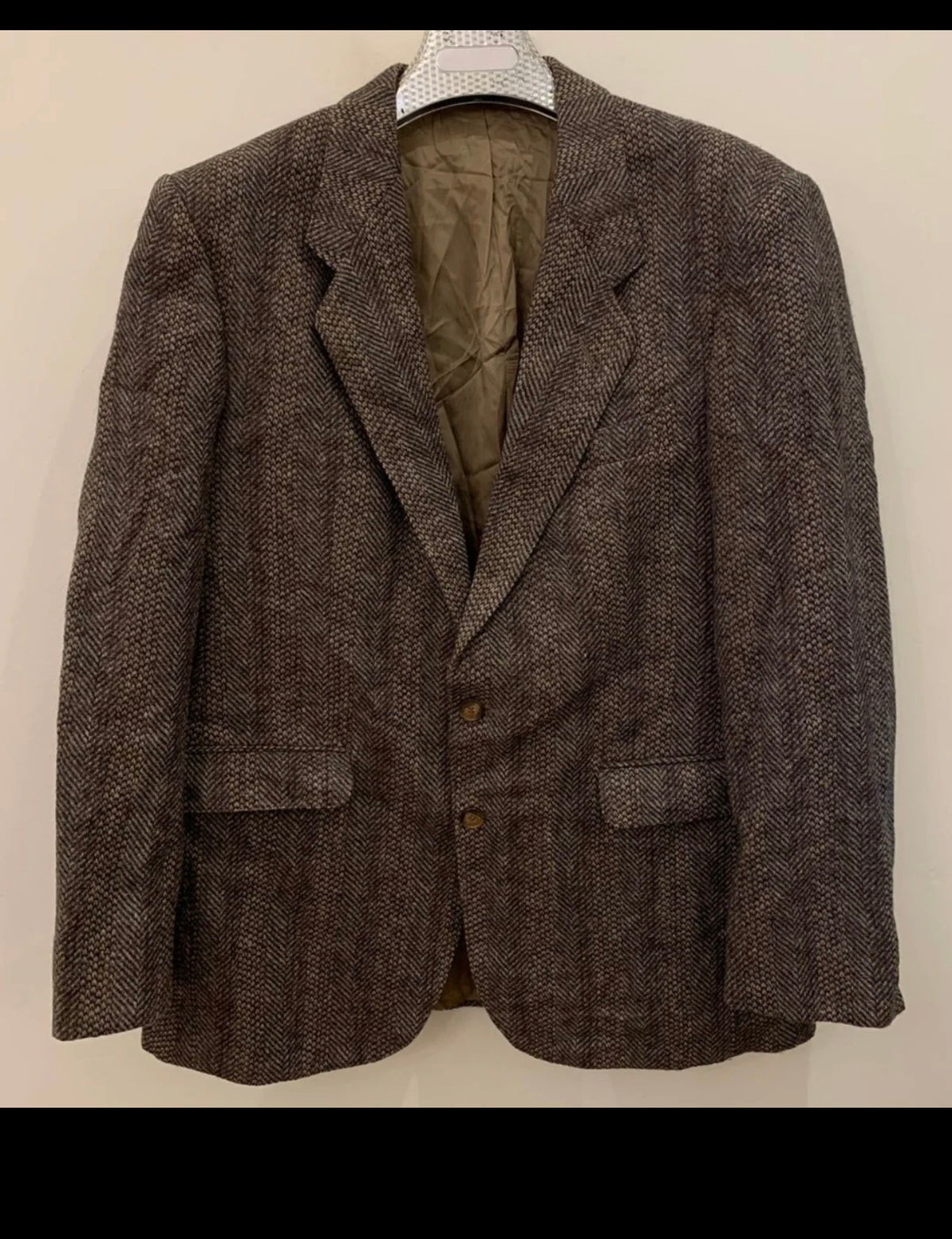 Vintage pure wool tweed camouflage brown classic hunting jacket blazer 42R 42L