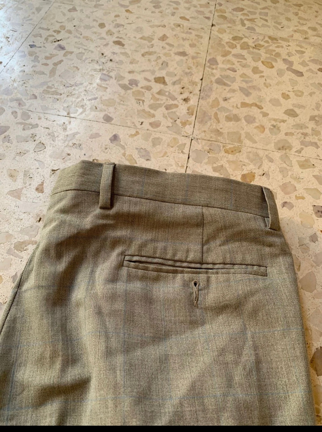 Vintage Super 100s wool Windowpane beige classic 3 button suit 44L