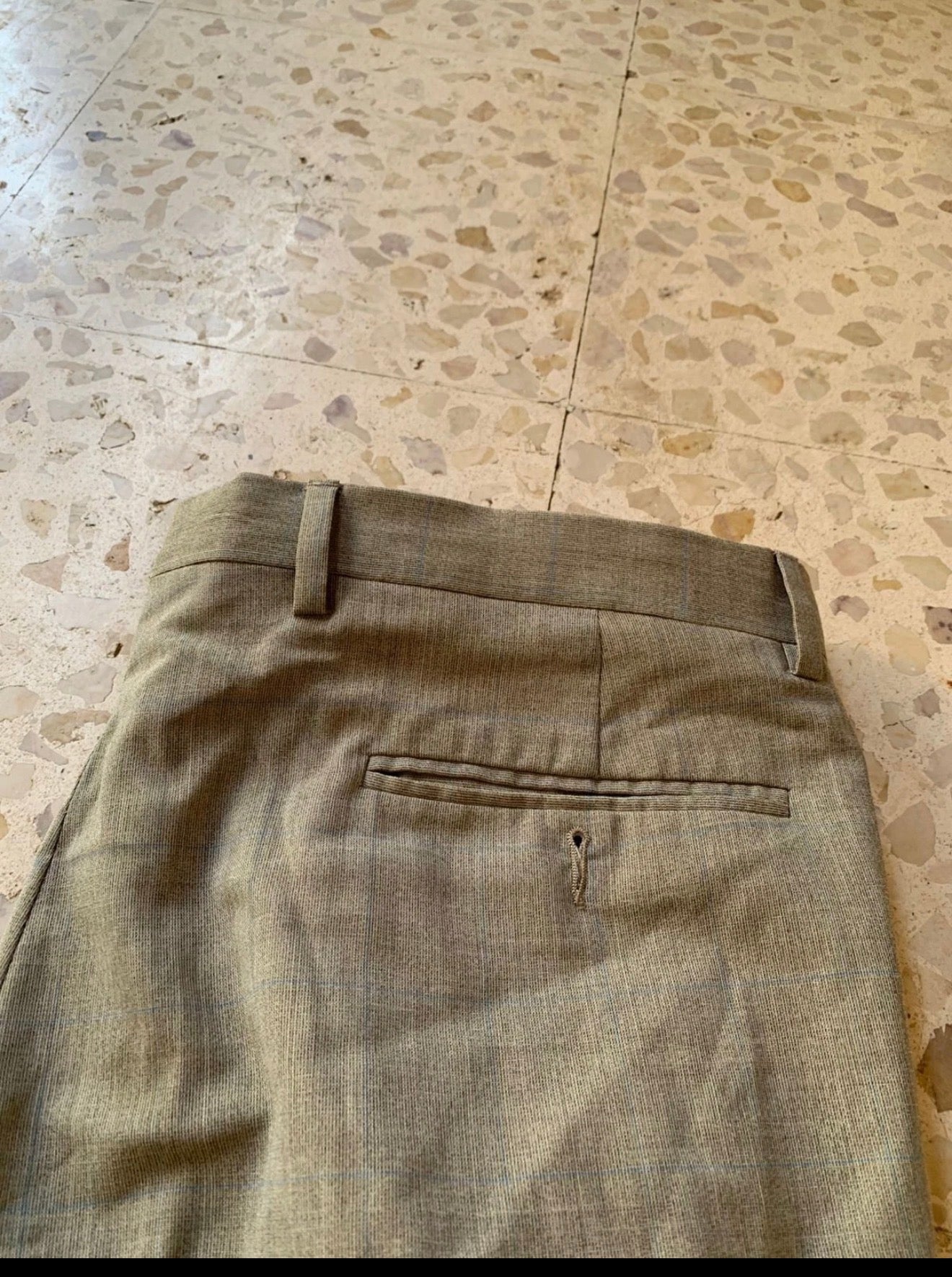 Vintage Super 100s wool Windowpane beige classic 3 button suit 44L