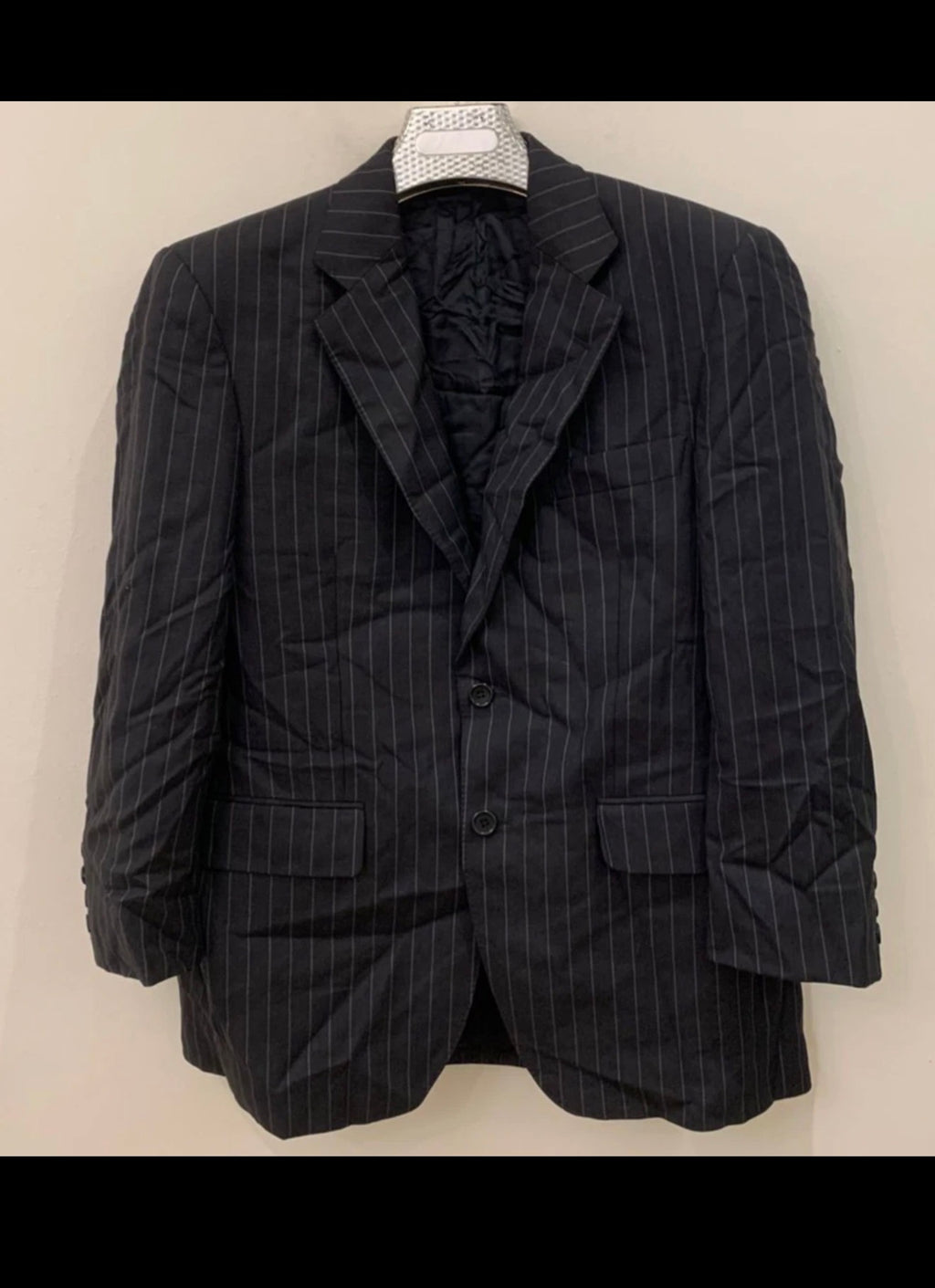 Vintage Aquascutum Superfine pure wool charcoal chalk stripes suit 38S