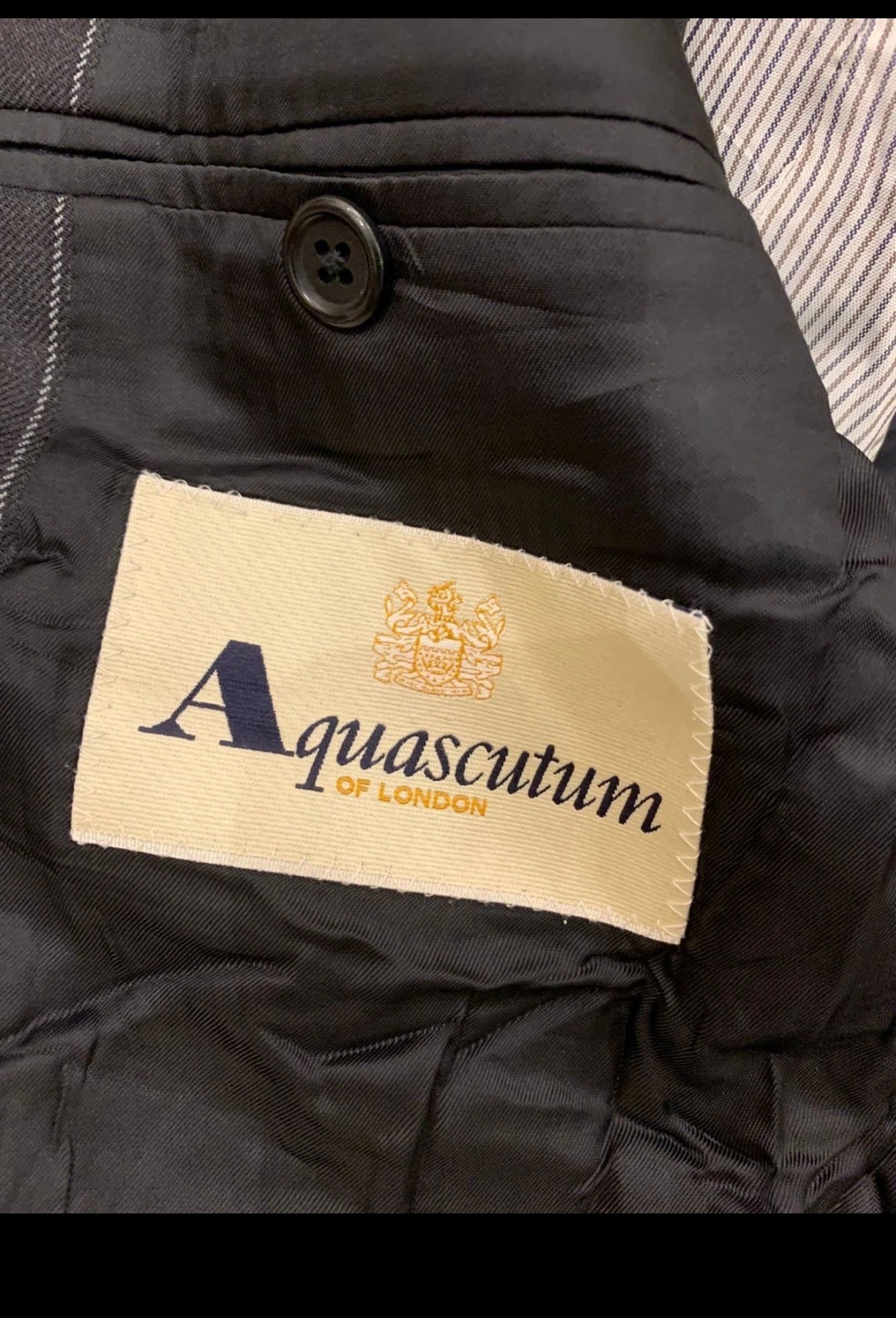 Vintage Aquascutum Superfine pure wool charcoal chalk stripes suit 38S