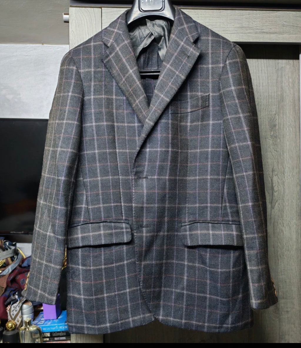 Ferre Milano pure wool soft tweed Windowpane charcoal classic jacket blazer 40R