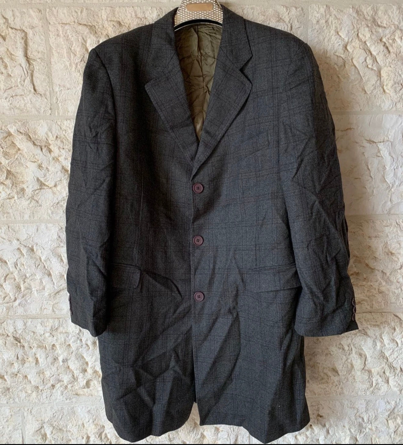Vintage Ferrari Wool Alpaca Moessmer classic Windowpane green over coat 42R