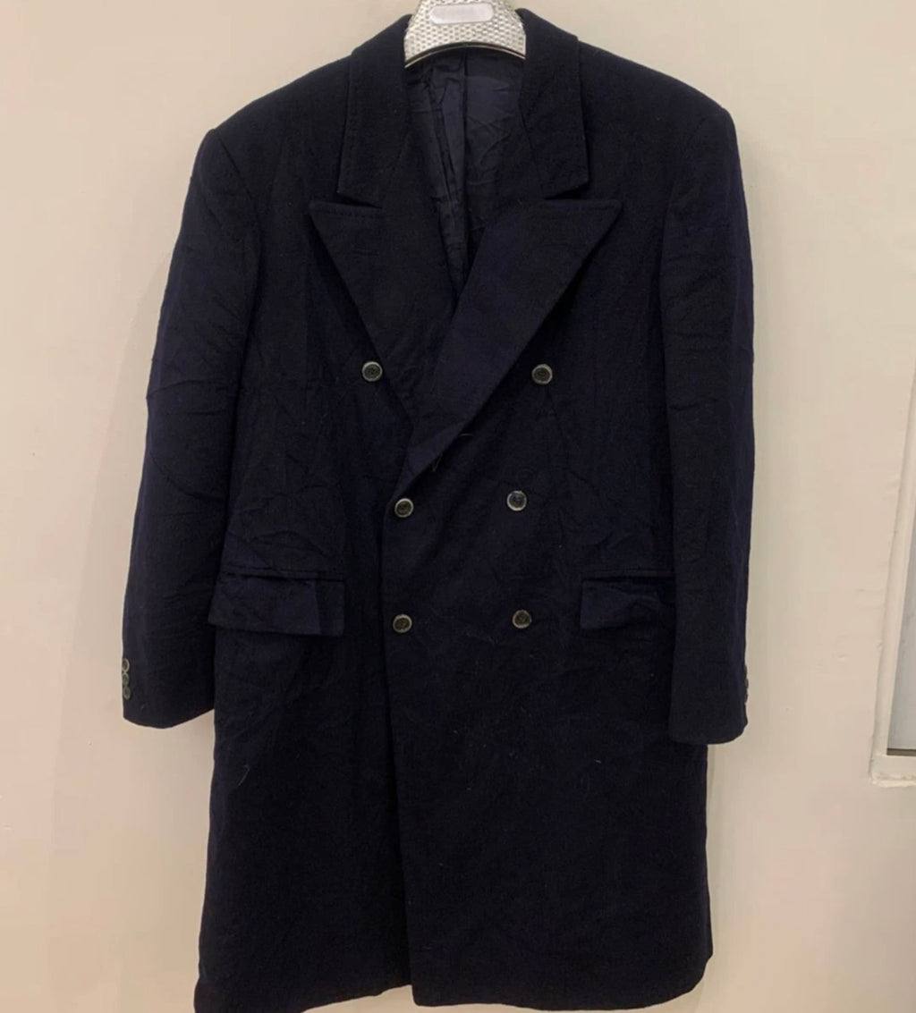 1950s Vintage wool cashmere double breasted gangster navy over coat 44R