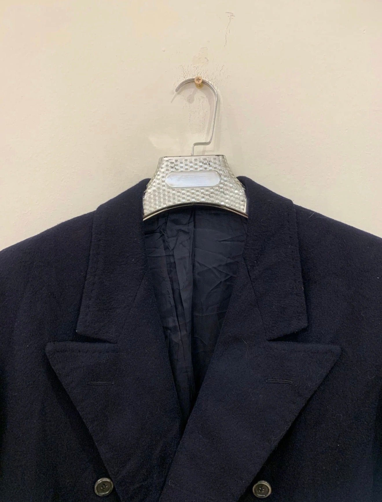 1950s Vintage wool cashmere double breasted gangster navy over coat 44R