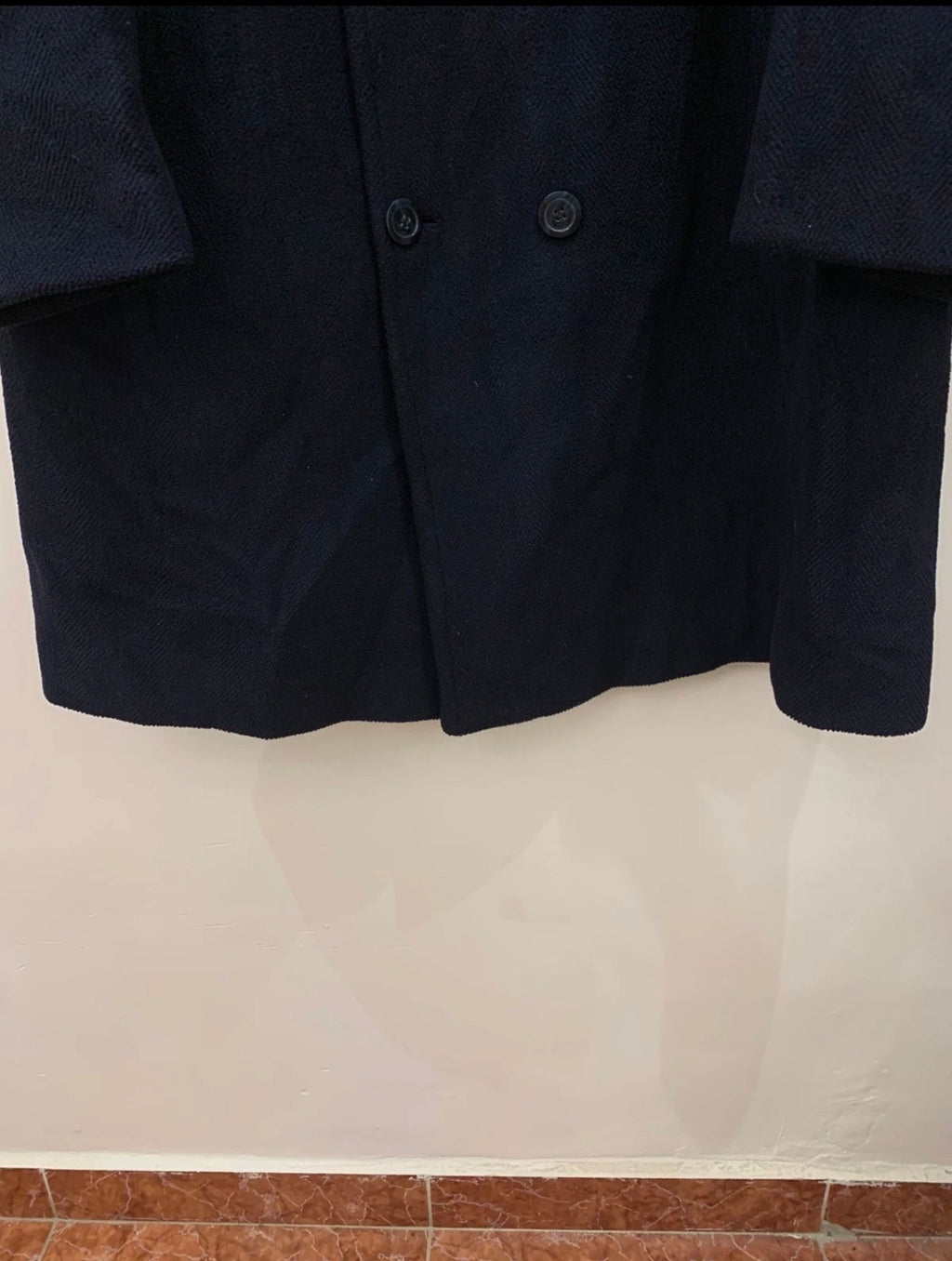 1970s Vintage classic Pure woollen Wool double breasted Navy over coat 48R XL